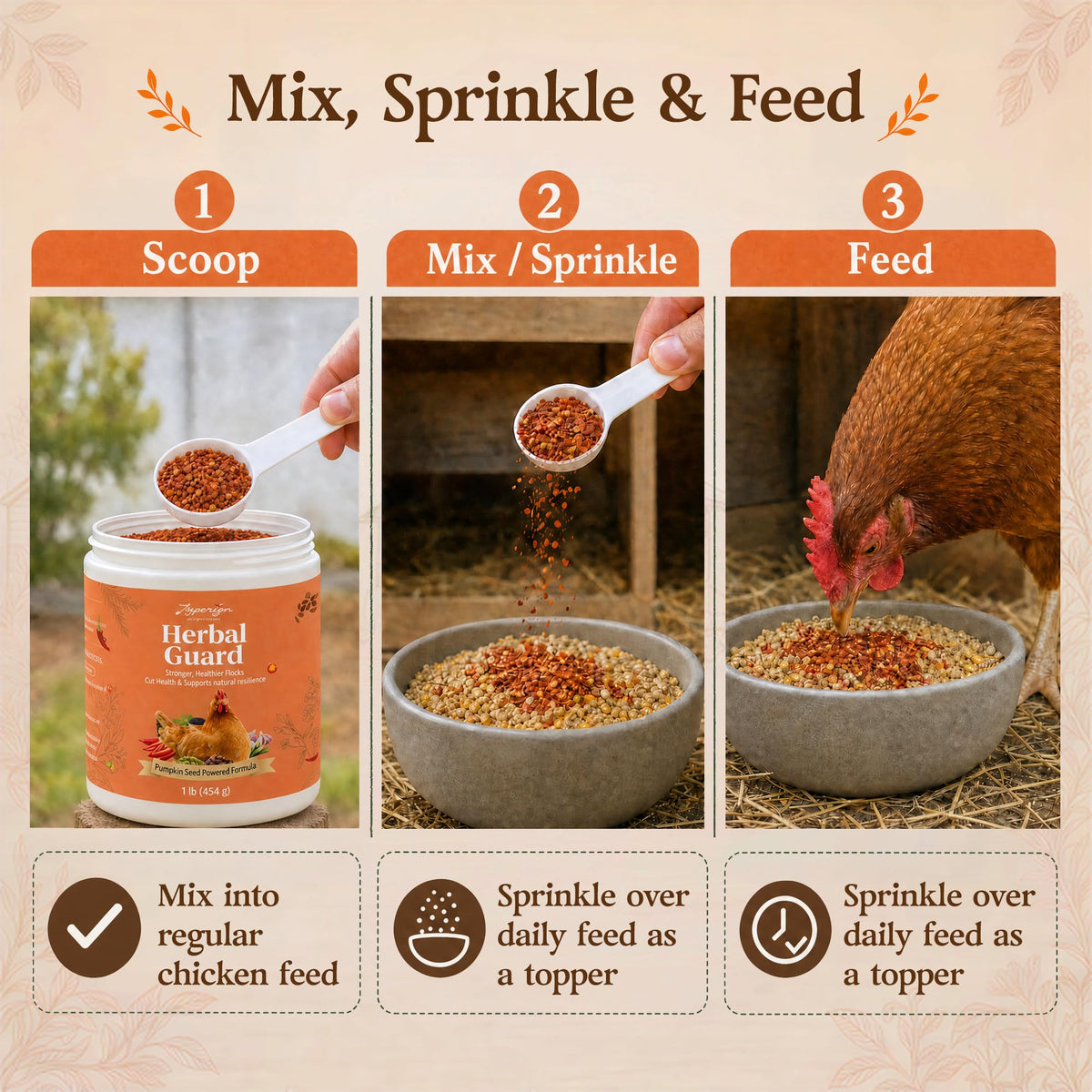 1 lb Chicken Dewormer Powder Chili Mix with Flock Care & Armor Support, Natural Poultry Supplement for Chickens, Chicken Wormer Feed Additive with Chili Pepper & Herb, for Laying Hens & Duck