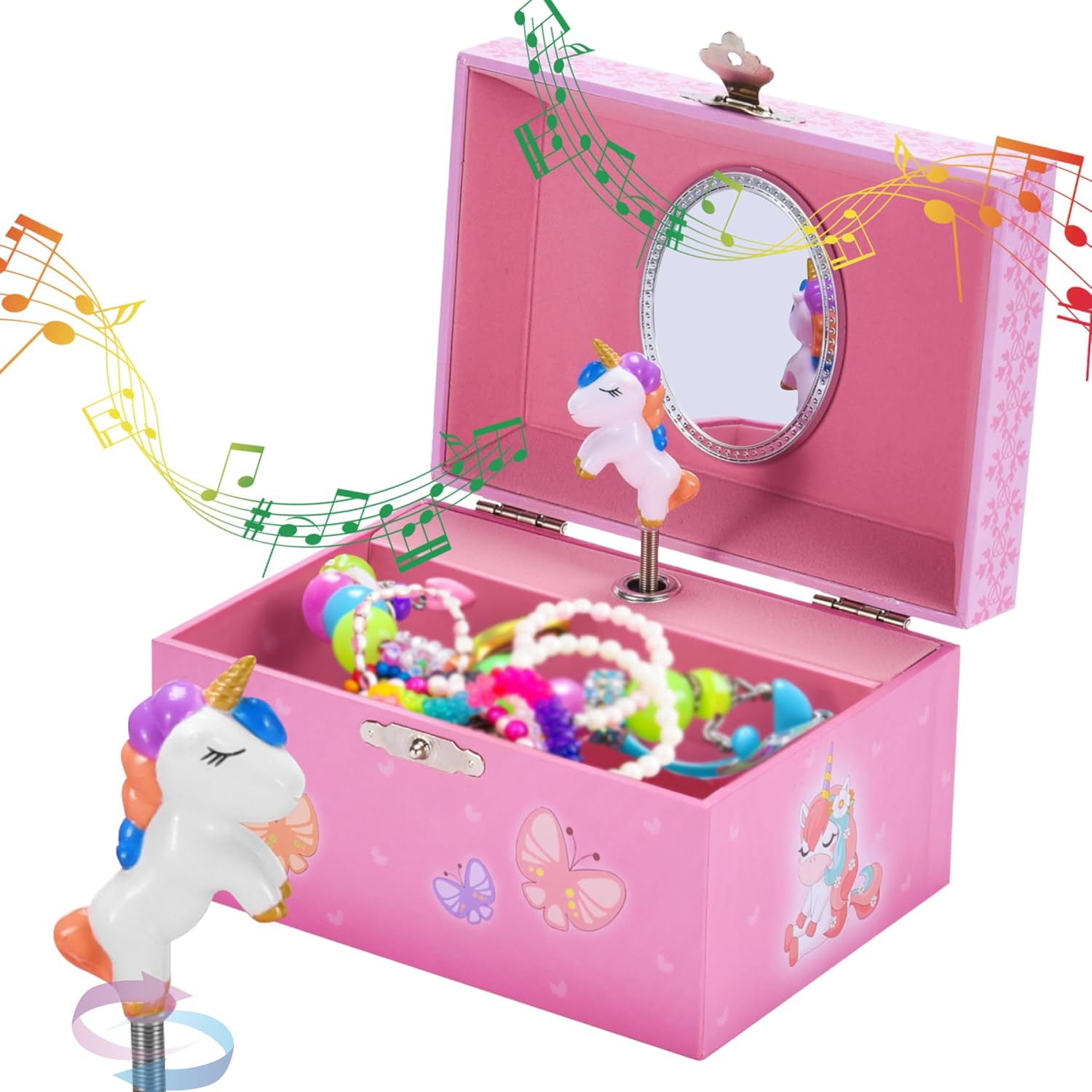 Buy now Jewelkeeper Musical Jewelry Box for Girls with Spinning Unicorn, Glitter Rainbow and Stars Design Music Box for Necklace, Earrings, and Accessories, Plays The Beautiful Dreamer Tune Unicorn & Butterfly at indiglob india