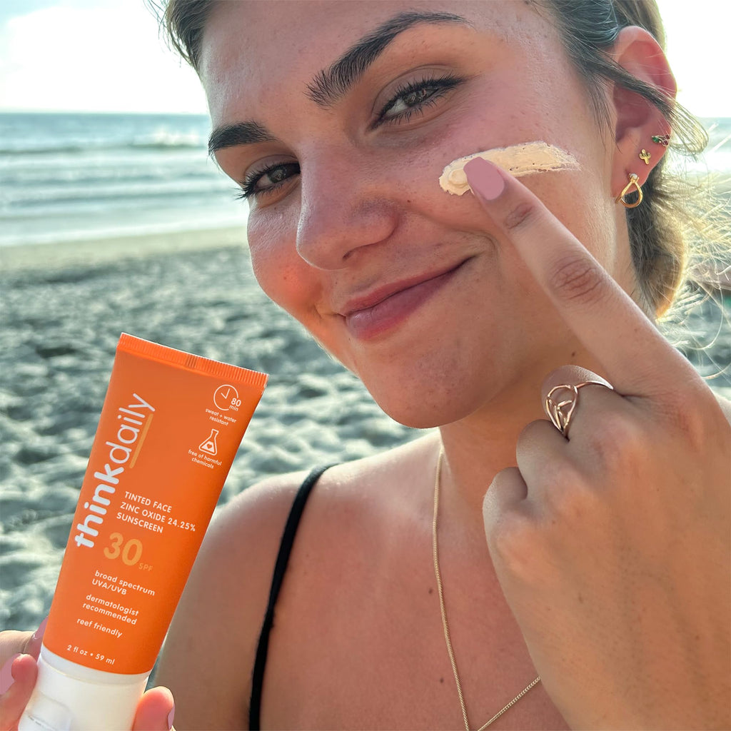 Thinkdaily Tinted Sunscreen for Face SPF 30 Mineral Zinc Oxide, 2 Fl Oz