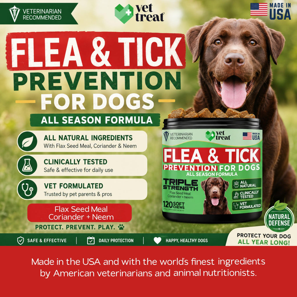 Flea and Tick Prevention for Dogs Chewables -Made in USA- Natural Dog Flea and Tick Treatment - Oral Flea Pills - Vet Recommended Flea and Tick Chews - All Breeds & Sizes - 120 Soft Treats (Chicken)