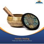 Buy now Tibetan Singing Bowl Set 4.2 inch with Holy Buddhist Mantra and Sacred Third Eye Symbol from Nepal~ Antique design suitable for Yoga, Meditation, Sound Healing & Chakra Balancing~ (4.2 Third EYE) at indiglob india