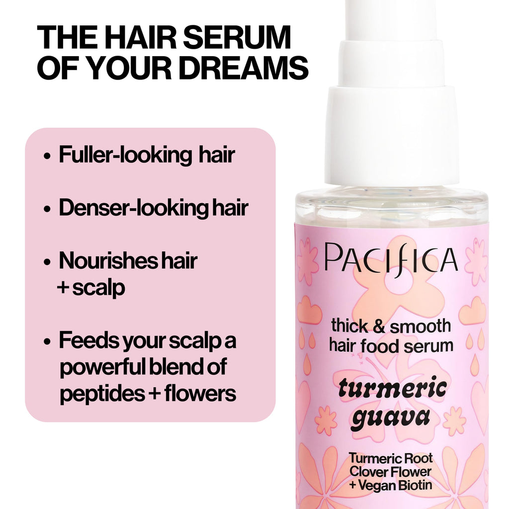 Pacifica Invisible Calming Hair Serum, Frizz Control & Hair Thickening Treatment - Turmeric & Guava Leave-In Scalp Serum with Peptides, Biotin & Caffeine 1 fl oz, Vegan & Cruelty-Free