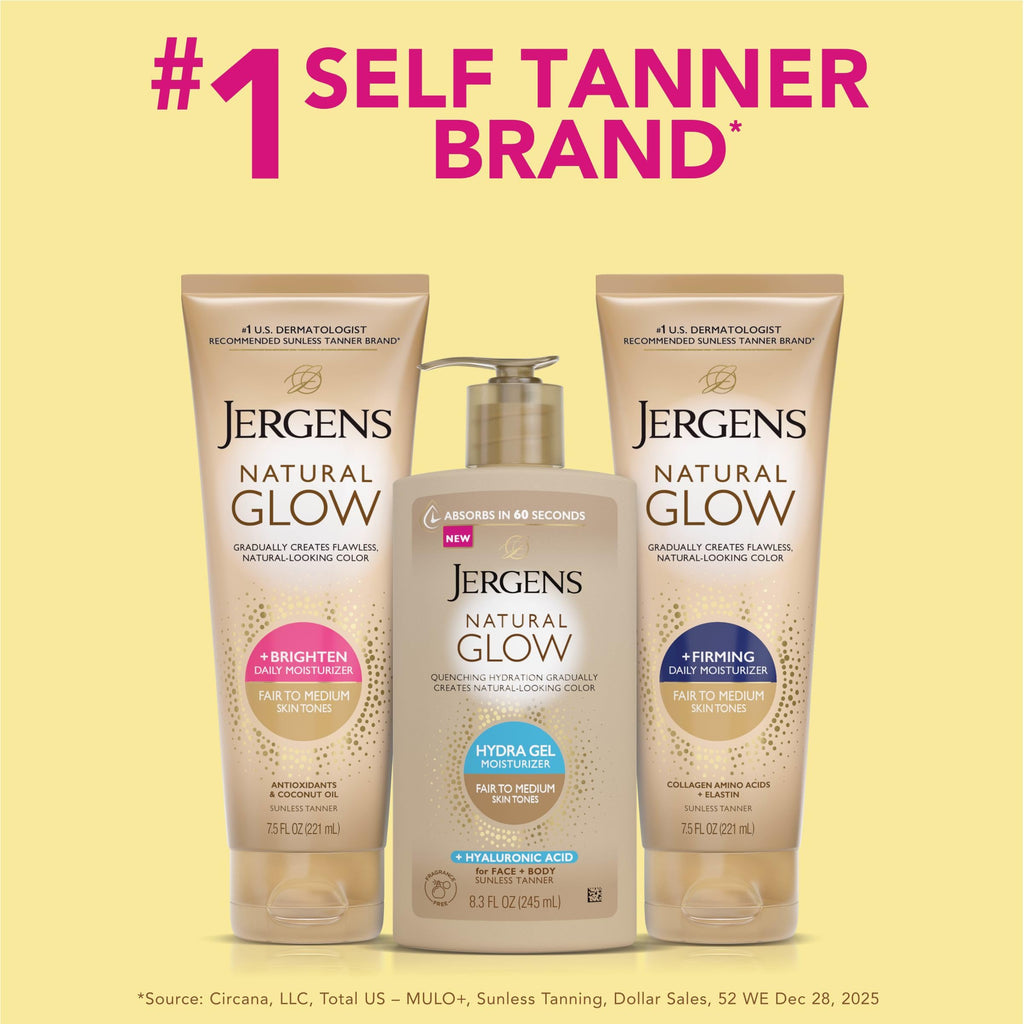 Jergens Natural Glow Hydra Gel Self Tanner, Fair to Medium, 8.3 fl oz | Gradual Self Tanning Gel, Hyaluronic Acid, Hydrating, Fragrance-Free, Fair to Medium Skin, Buildable Glow
