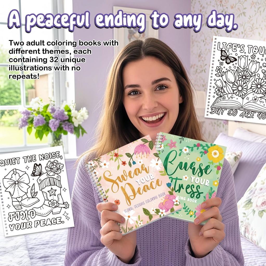 Coloring Books for Adults Relaxation Set of 2, Funny Swear Word Adult Coloring Book for Women, Relaxation Gifts for Women(Floral Design)