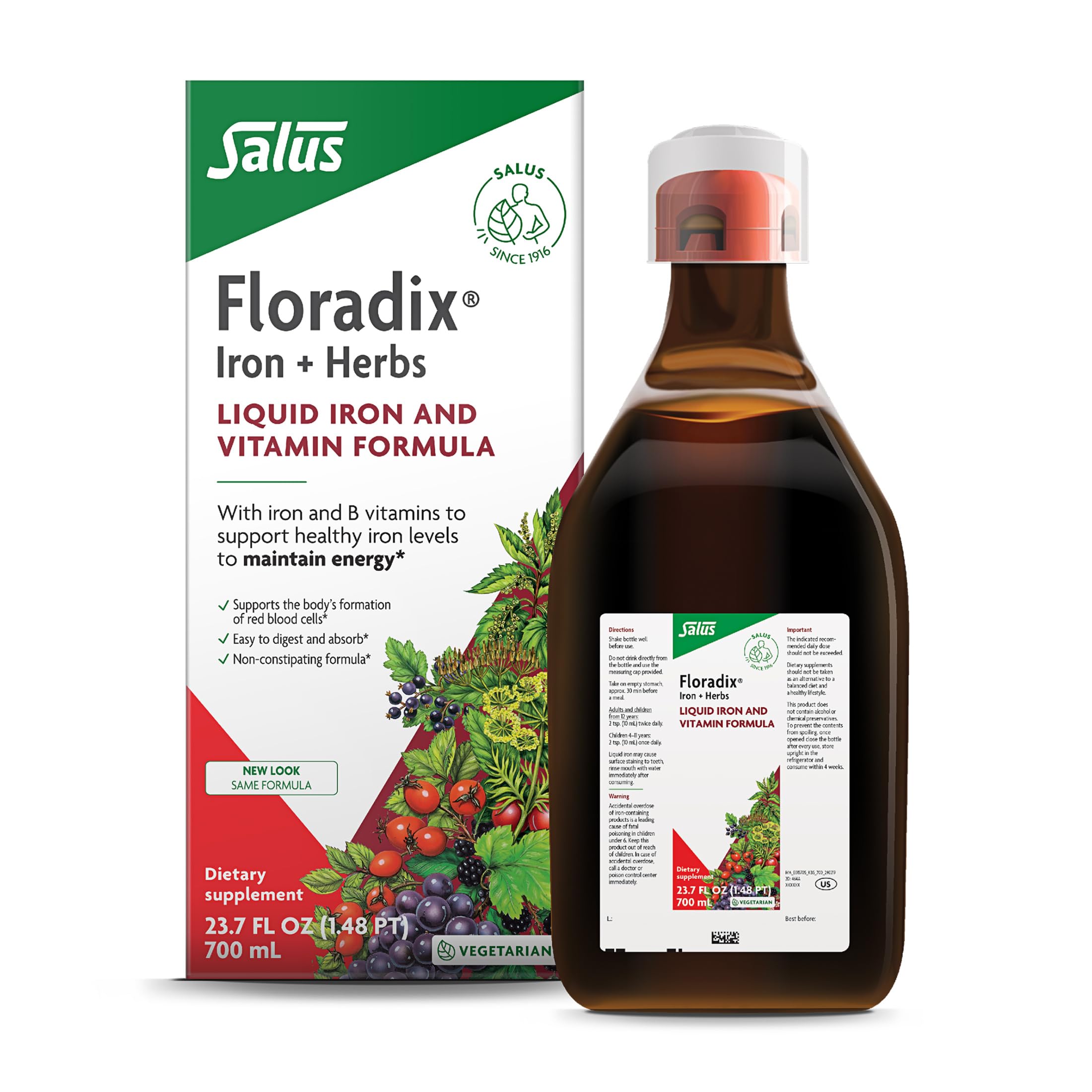 Floradix Iron & Herbs, Herbal Supplement for Men and Women, 8.5 fl oz | Liquid Iron Supplement with Vitamin C, Vitamin B Complex & Ferrous Gluconate Iron for Energy Support & Red Blood Cells*