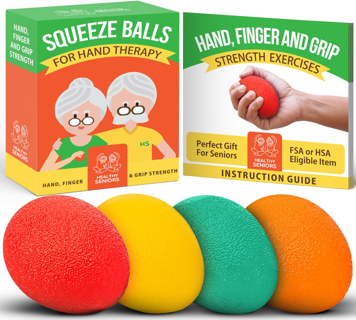 Healthy Seniors Hand Therapy Squeeze Balls for Arthritis & Carpal Tunnel