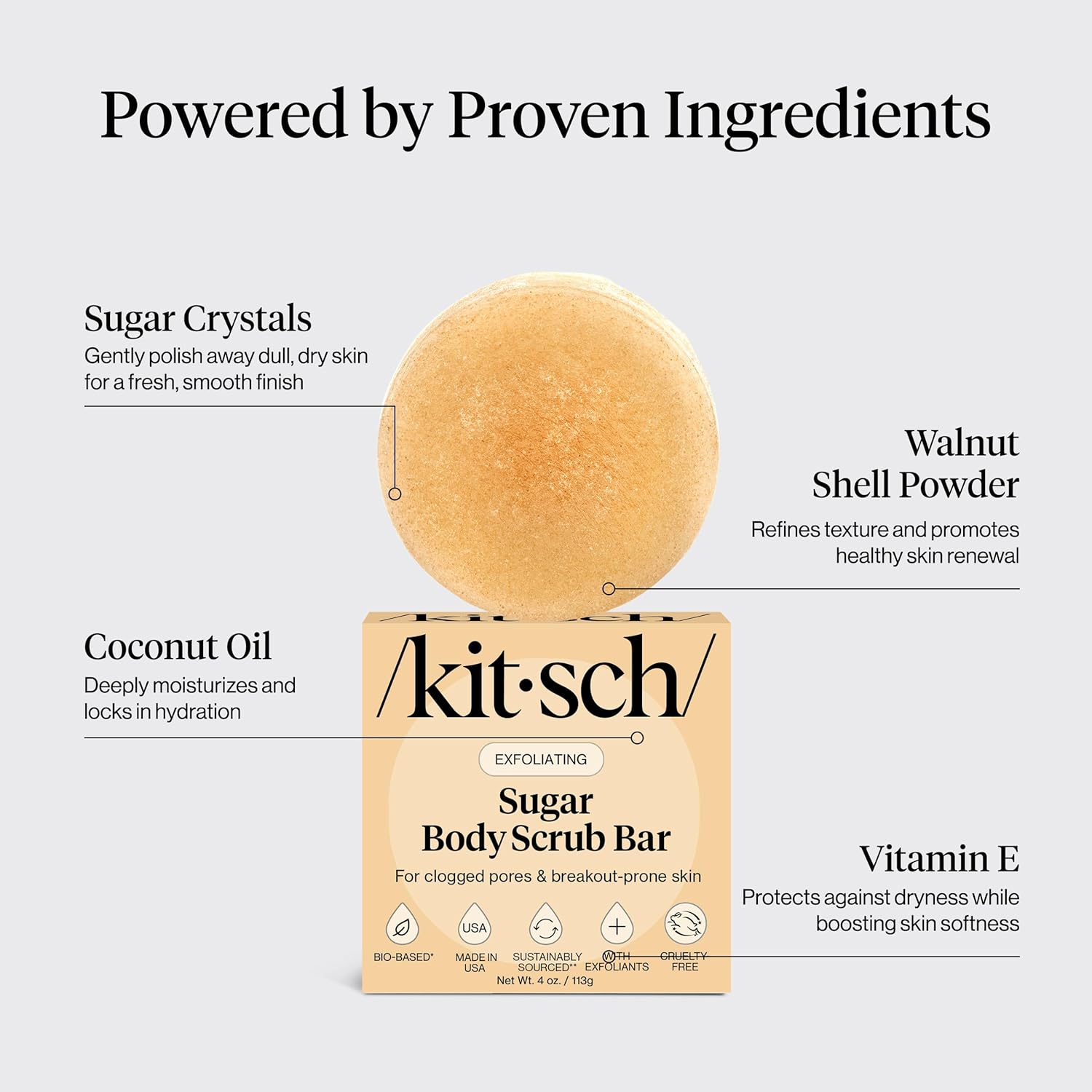 Buy now Kitsch Exfoliating Sugar Scrub for Body â€“ All Natural Body Scrub Bar Soap for Smooth, Hydrated & Glowing Skin - Vegan Soap Bar Exfoliator for Men and Women - Made in the USA - 4 oz at indiglob india