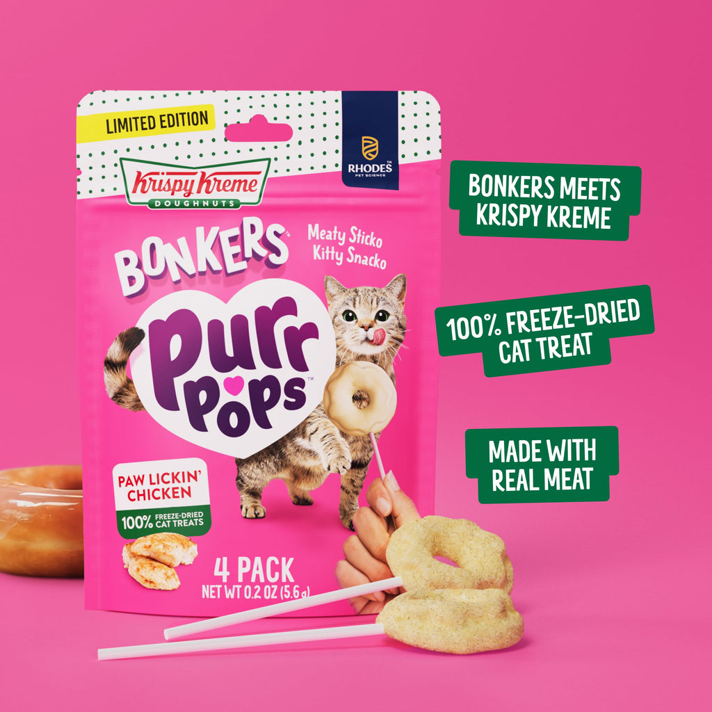 Bonkers Purrpops Krispy Kreme Edition Freeze-Dried Chicken Flavored Lollipop Cat Treats, 4 Pieces (Pack of 12)