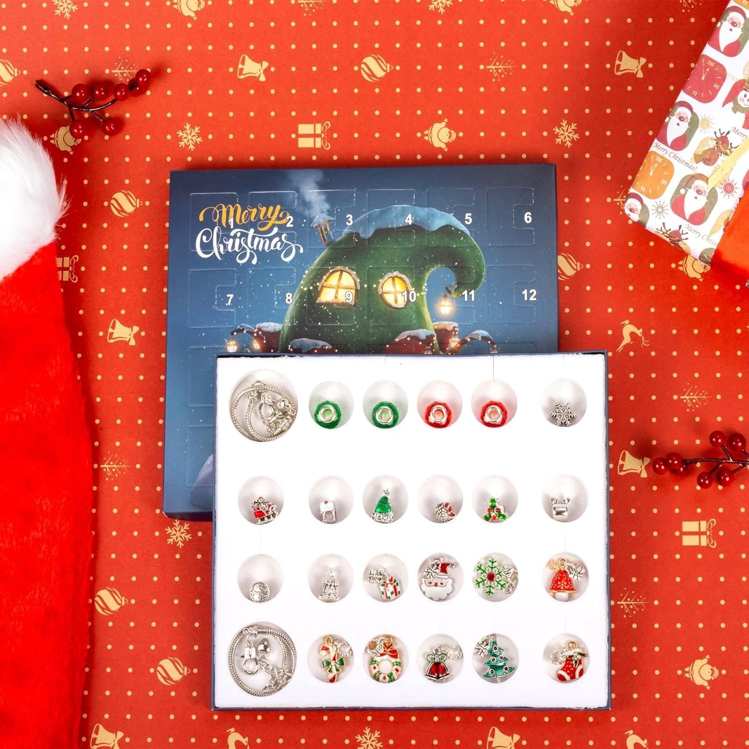 Buy now Christmas Advent Calendar Bracelets 2025 for Girls 24 Days Xmas Countdown Calendar DIY Jewelry Making Kit Gift 22 Charm Beads 2 Bracelets for Kids Teens Women at indiglob india