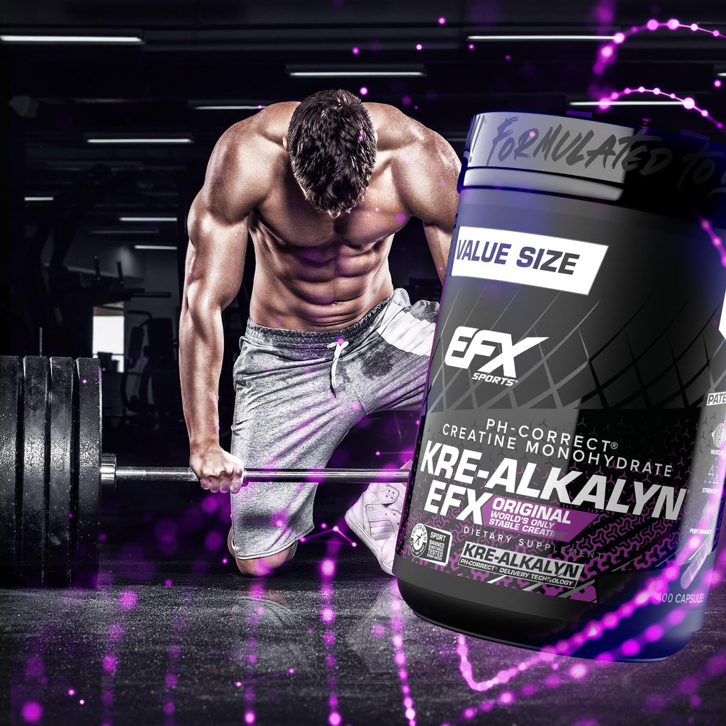 EFX Sports Kre-Alkalyn EFX | pH Correct Creatine Monohydrate Pill Supplement | Strength, Muscle Growth & Performance | 200 Servings, 400 Capsules