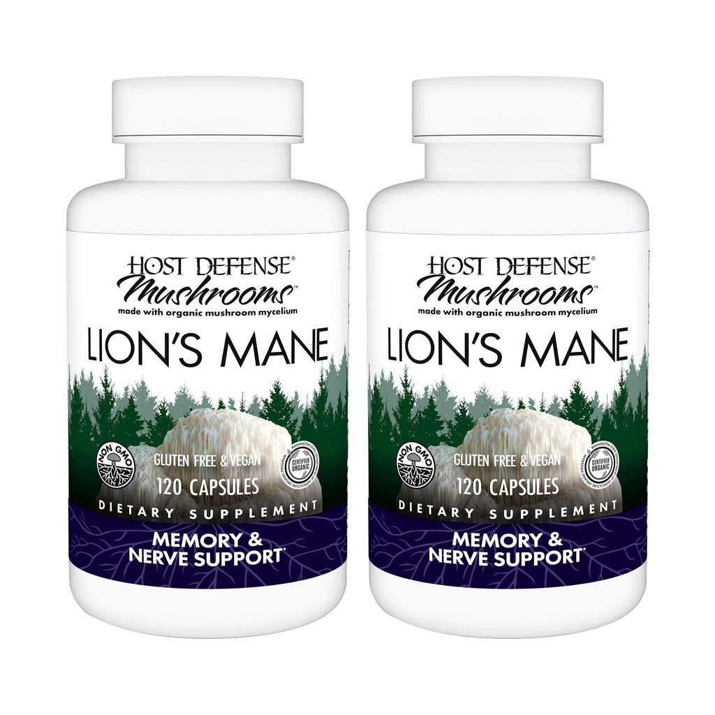 Host Defense Lion's Mane, Brain Health & Focus Support, 120 Capsules | Brain Health Support Supplement to Aid Mental Clarity, Focus, and Memory Function, Immune System Support, 60 Servings