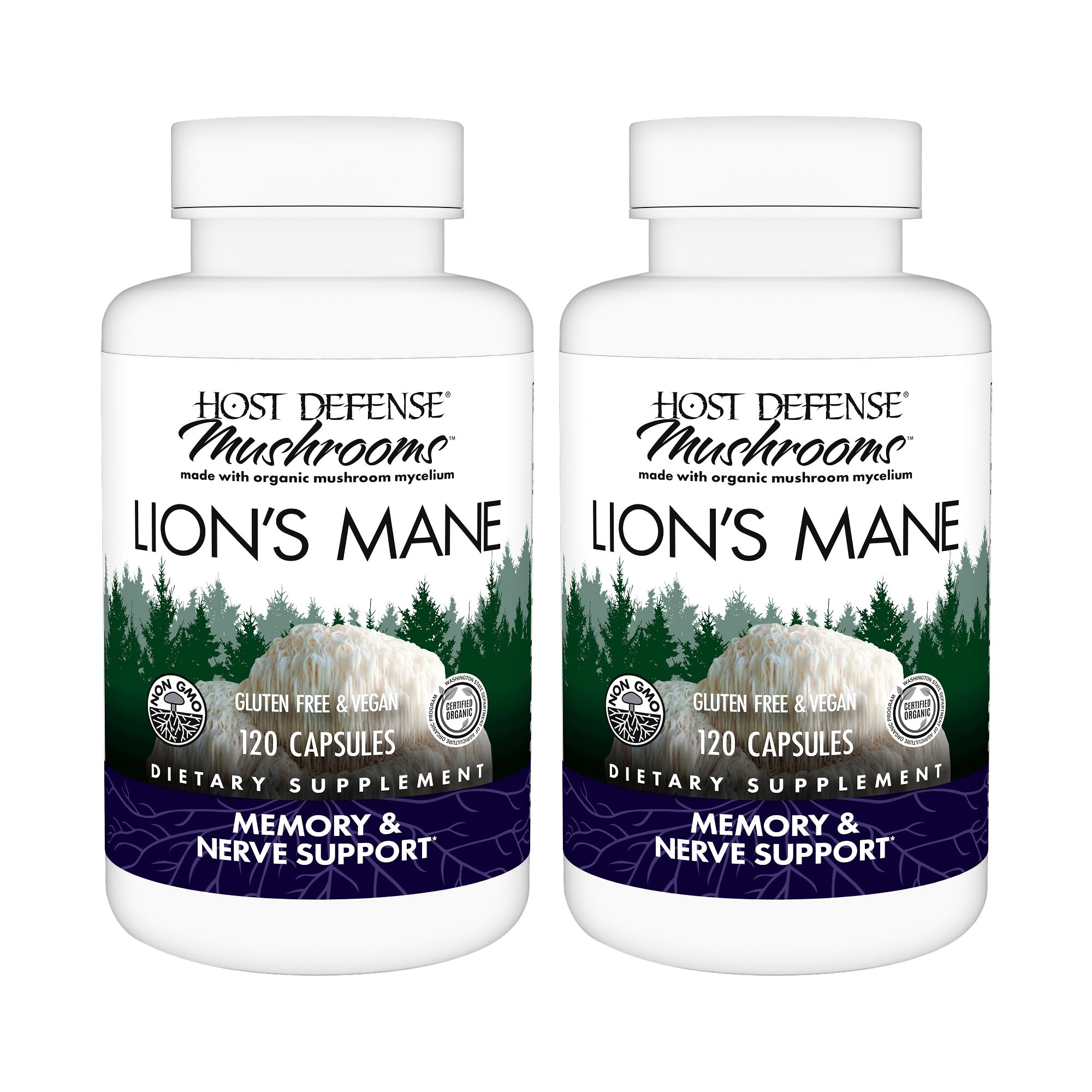 Host Defense Lion's Mane, Brain Health & Focus Support, 120 Capsules | Brain Health Support Supplement to Aid Mental Clarity, Focus, and Memory Function, Immune System Support, 60 Servings