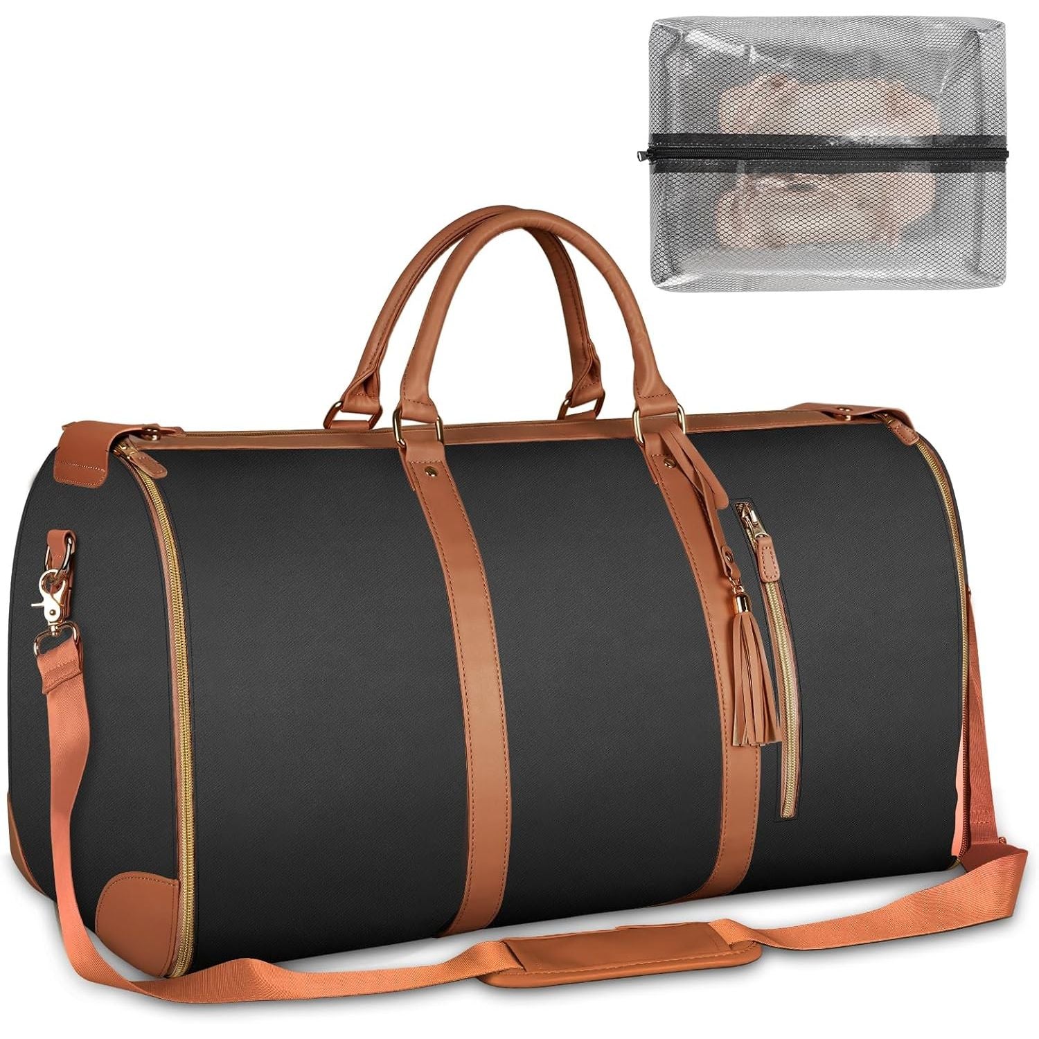 Buy now Ytonet Garment Duffle Bags for Travel, Convertible Carry On Garment Bag for Women, Large PU Leather Foldable Travel Bag with Shoe Pouch, 2 in 1 Hanging Suitcase Dress Suit Travel Bags, Pink Black Tote at indiglob india
