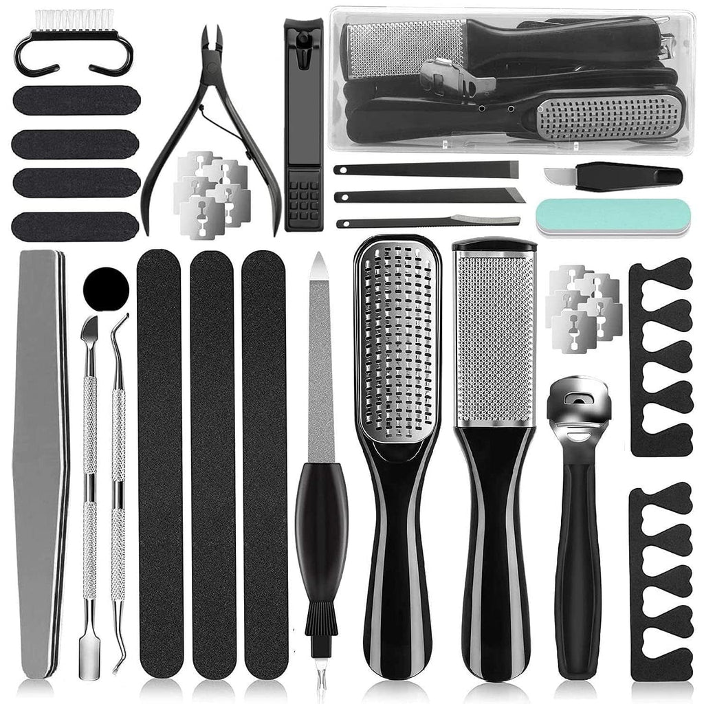 36 in 1 Pedicure Kit, Stainless Steel Foot Care Kit with Foot File | Professional pedicure kit with foot file, foot rasp, callus remover, nail clipper and cuticle pusher for home spa care.