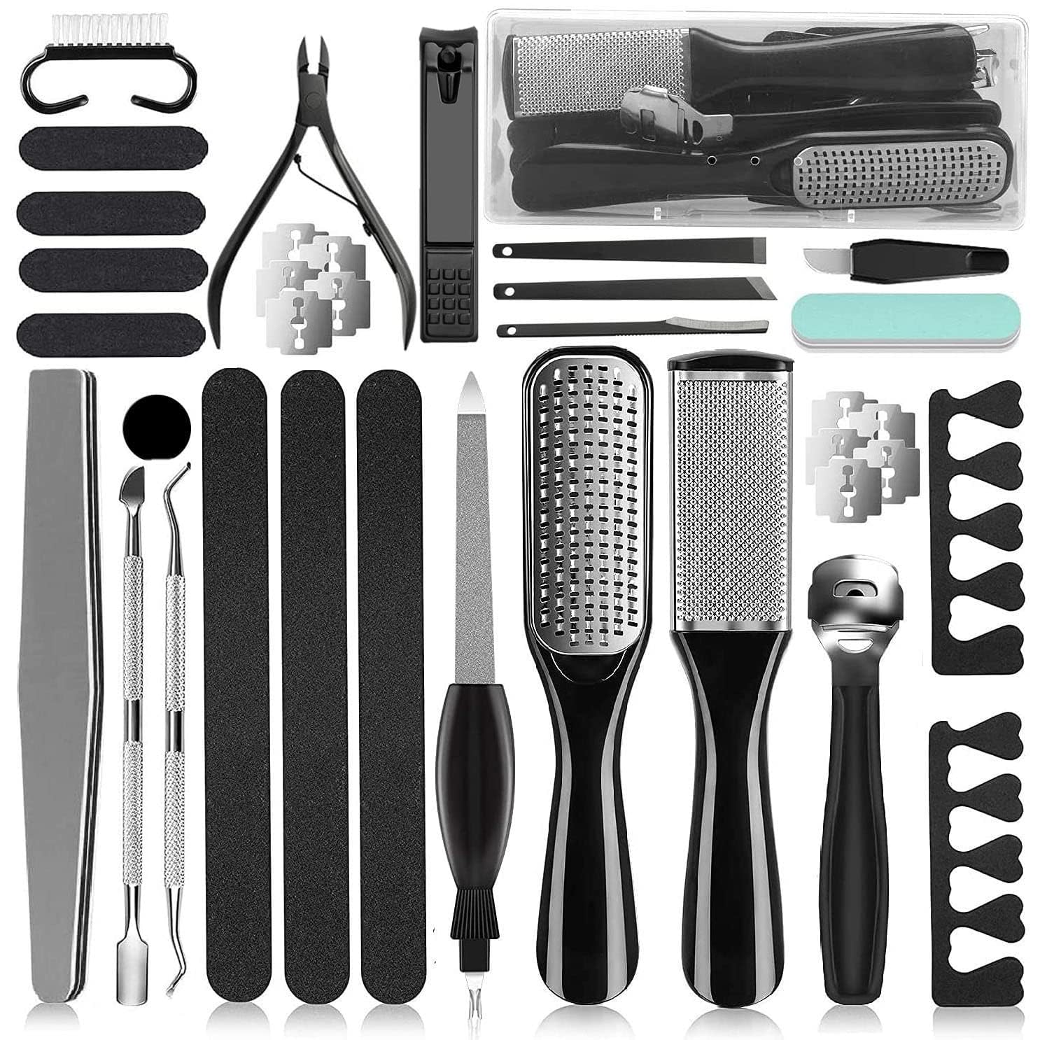 36 in 1 Pedicure Kit, Stainless Steel Foot Care Kit with Foot File | Professional pedicure kit with foot file, foot rasp, callus remover, nail clipper and cuticle pusher for home spa care.