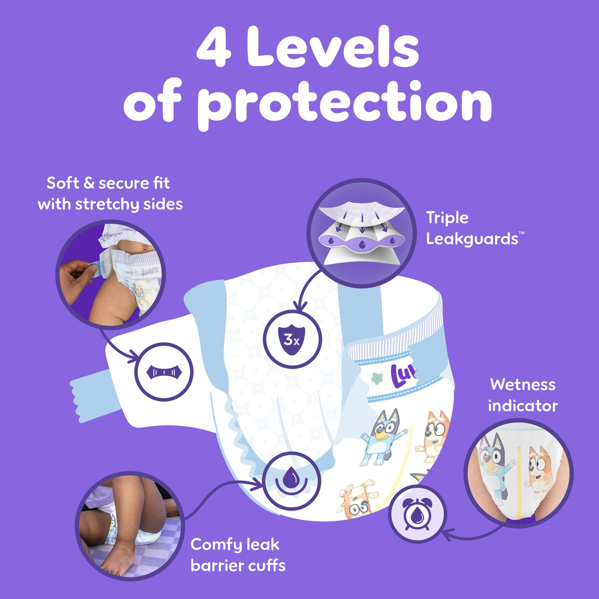 Luvs Size 8 Baby Diapers, Platinum Protection Bluey Diapers for Day & Night,Size 8 (46+ lb), 52 Count