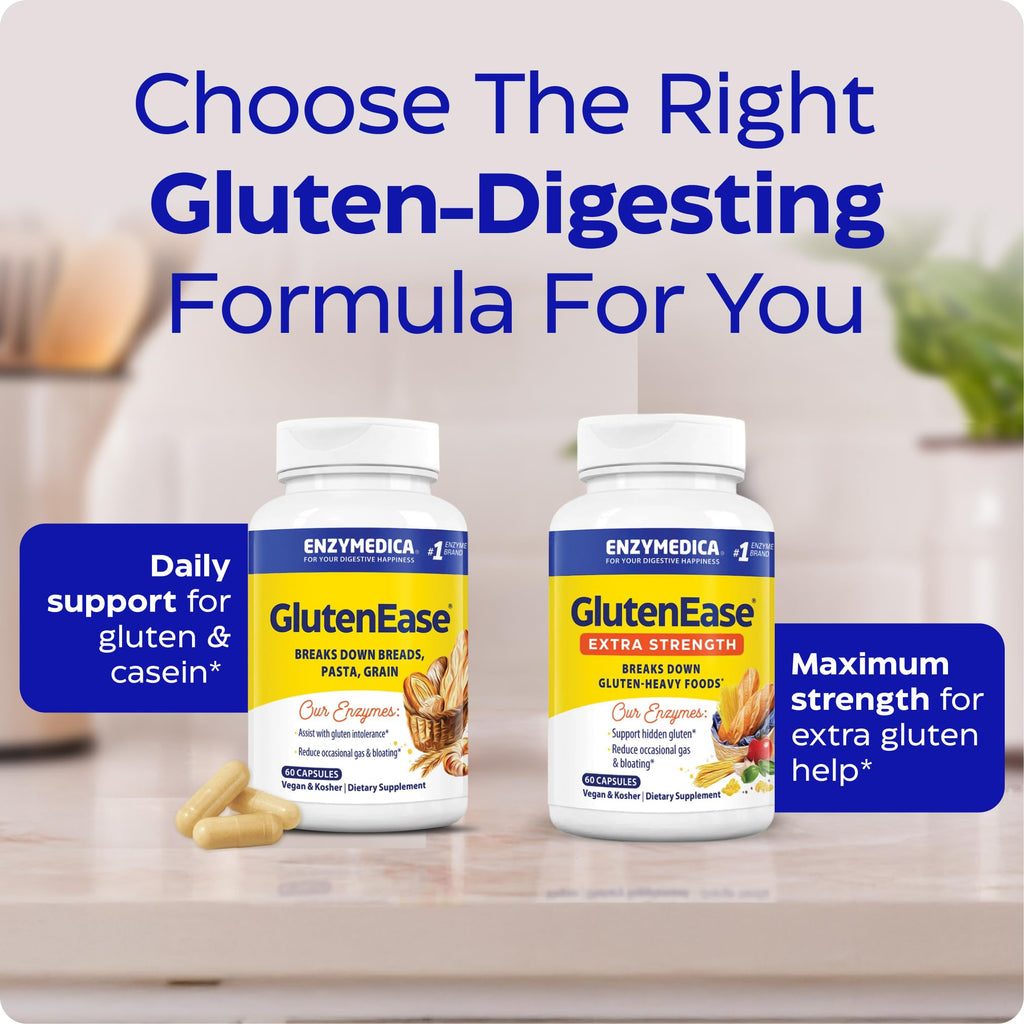 Enzymedica GlutenEase, Helps Gas & Bloating - 60 Capsules | Digestive Enzyme Supplement for Women & Men, Gluten & Casein Sensitivity Support, Enzymes for Digestion & Gut Health