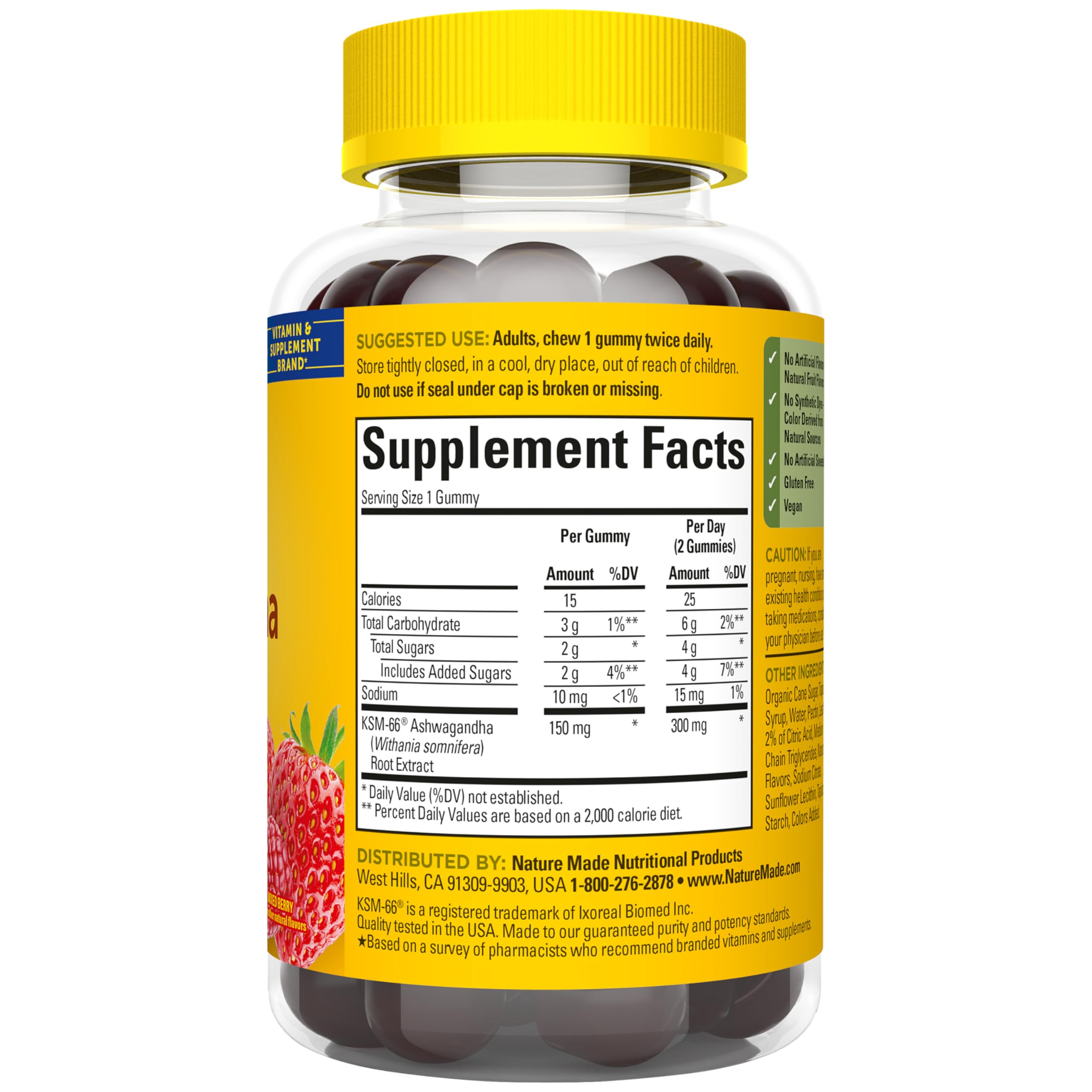Nature Made Ashwagandha Gummies, 60 Vegan Gummies | KSM 66 Ashwagandha Supplement for Stress Support, 100% Drug Free, Gluten Free, Mixed Berry Flavor, 30 Day Supply