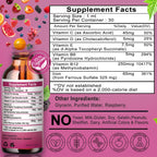 Vita letuo Iron Supplement for Women with Vitamin C,6-in-1 Liquid Supplement w/Vitamin B12,Vitamin B6,High Absorption Liquid Iron Drops for Red Blood Cells & Immune Support,Non-GMO, Gluten Free