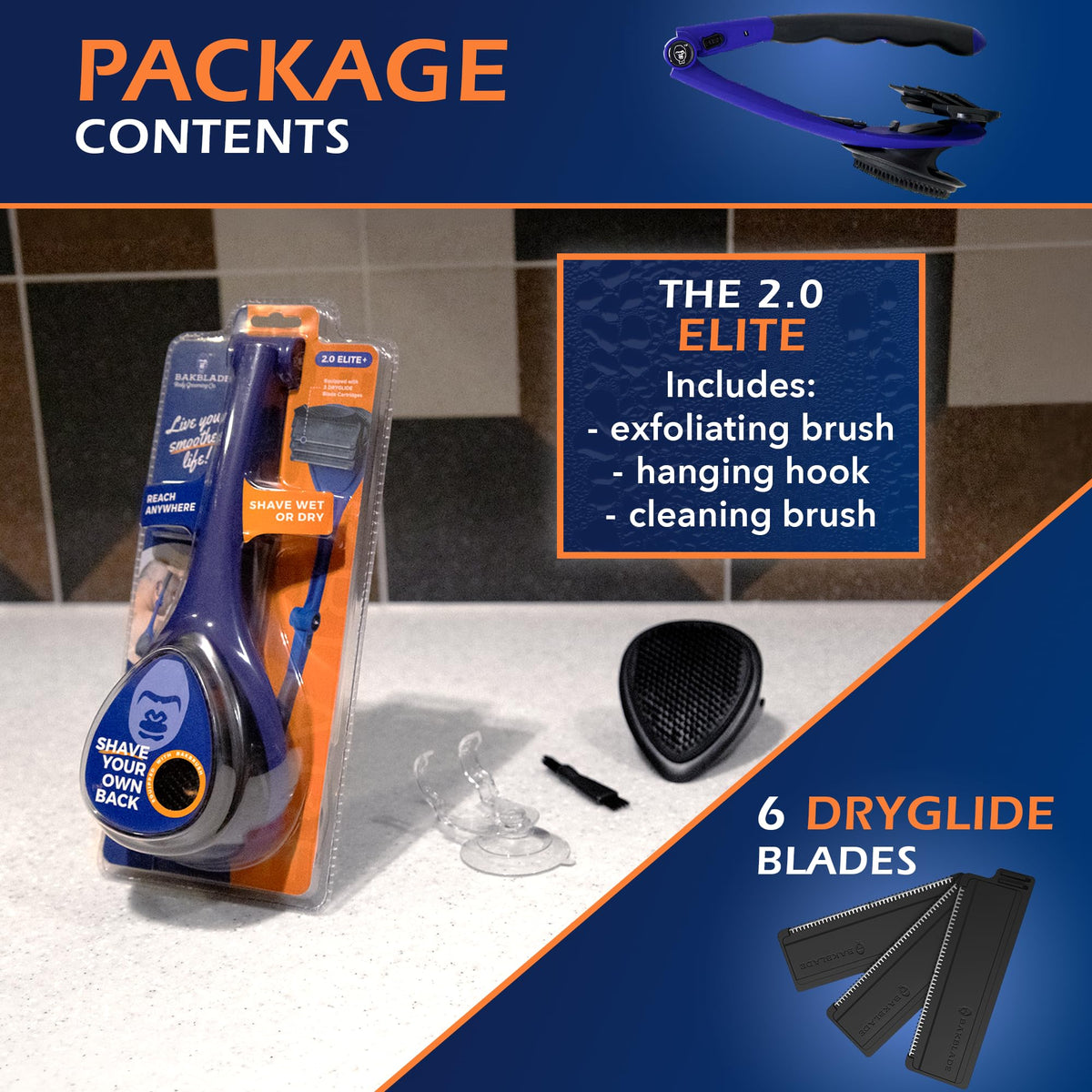 BakBlade 2.0 Elite Back Shaver for Men With Silicone Handle For Grip