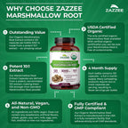 Zazzee USDA Organic Marshmallow Root 10:1 Extract, 120 Vegan Capsules