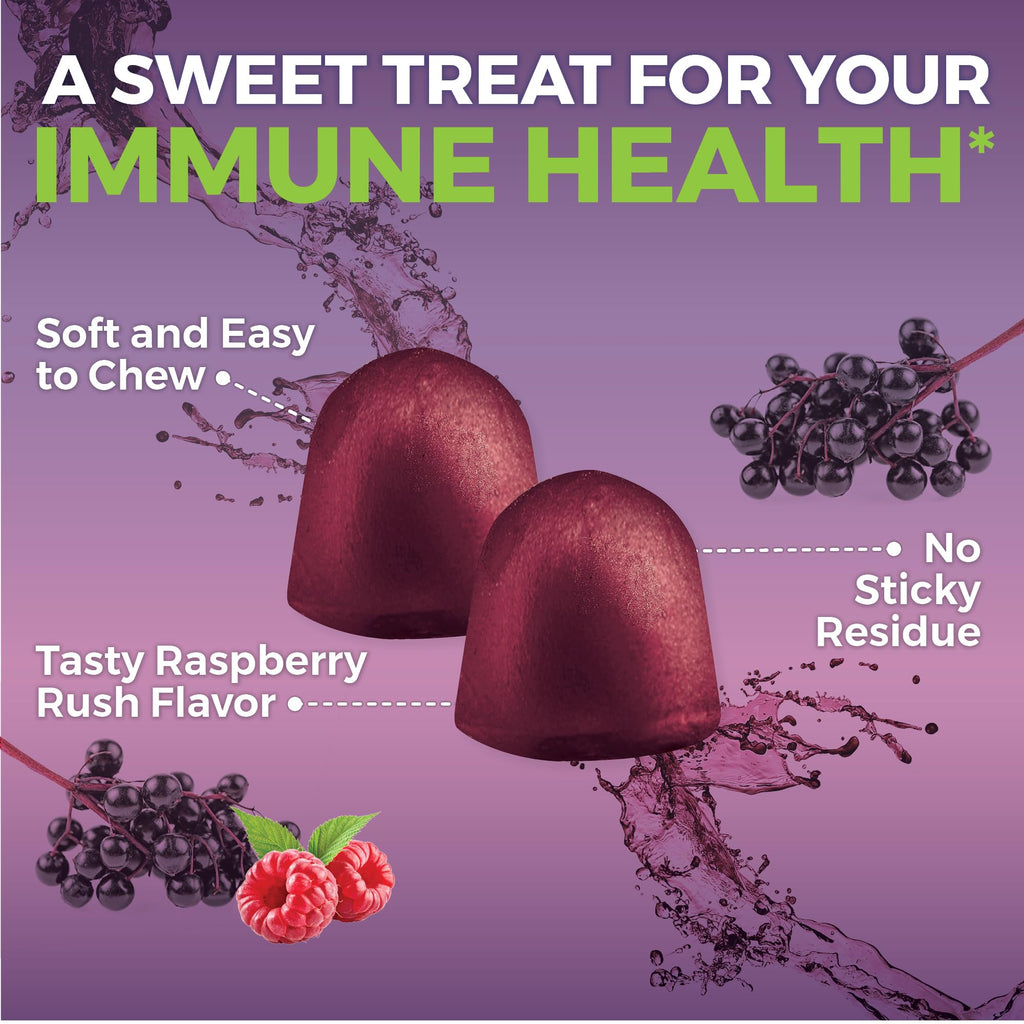 Viva Naturals Black Elderberry Vitamin C and Zinc Immune Support Gummies for Adults, Sambucus Elderberry Gummies with Raspberry Rush Flavor, USDA Organic, Non-GMO, (120 Count)