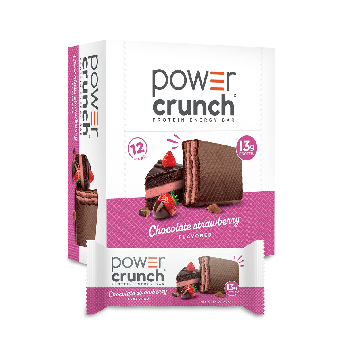 Power Crunch Chocolate Strawberry Protein Bars, 12 Ct, 1.4 oz each