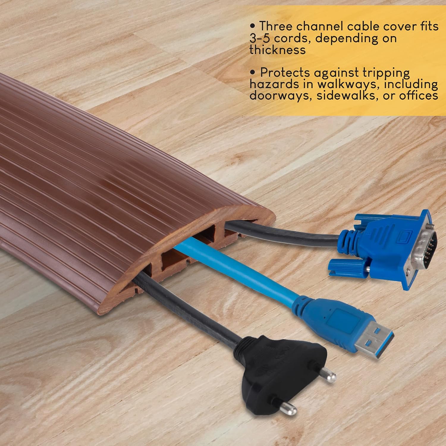 Buy now 4-Foot Cord Cover - Floor Cable Management Kit for Indoor or Outdoor Use - 3-Channel Cable Raceway for Sidewalks or Walkways by Simple Cord (Brown) at indiglob india