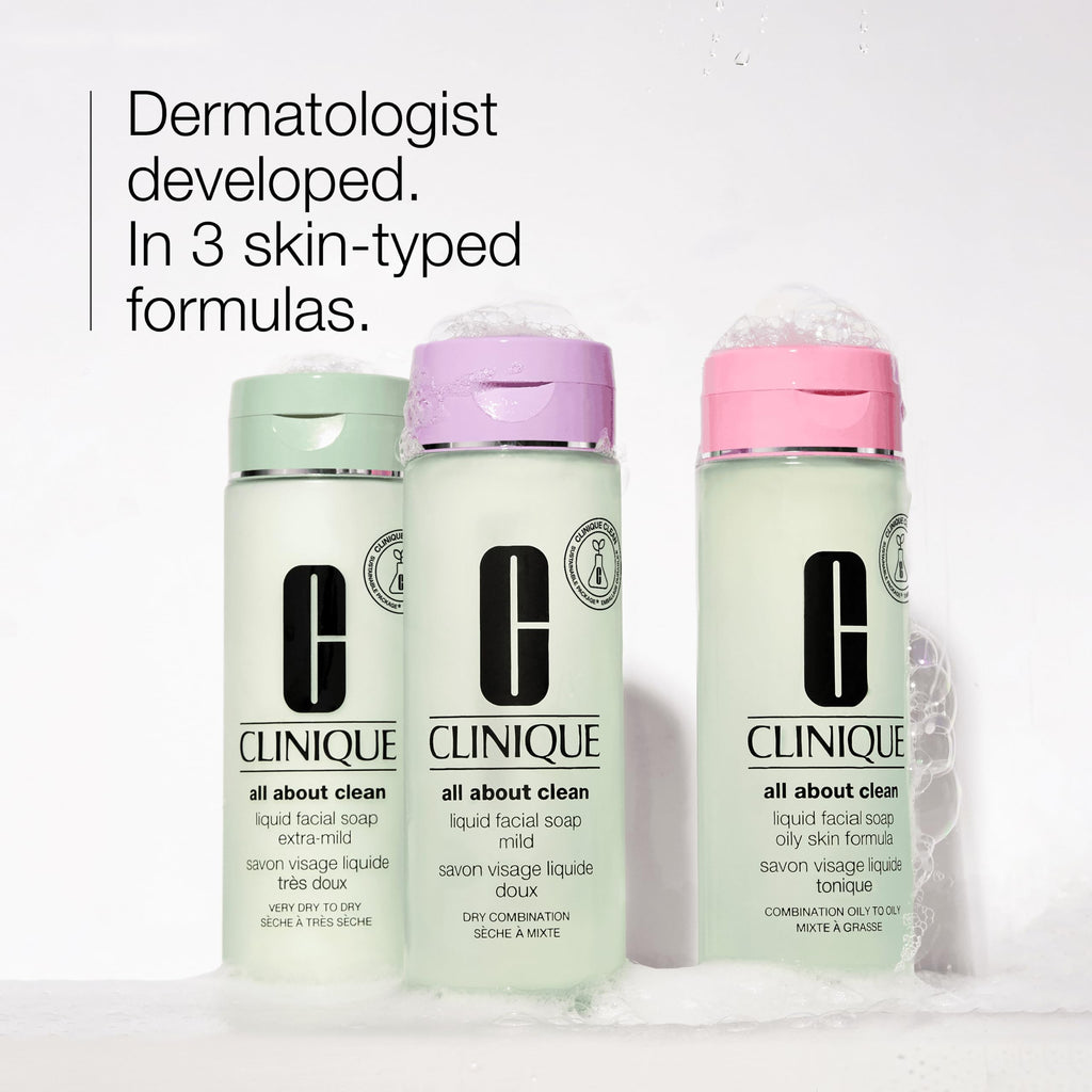 Clinique All About Clean Liquid Facial Soap Mild | Gentle Face Cleanser For Dry Combination Skin | Type 2 Face Wash | Step 1 in 3-Step Skin Care Routine