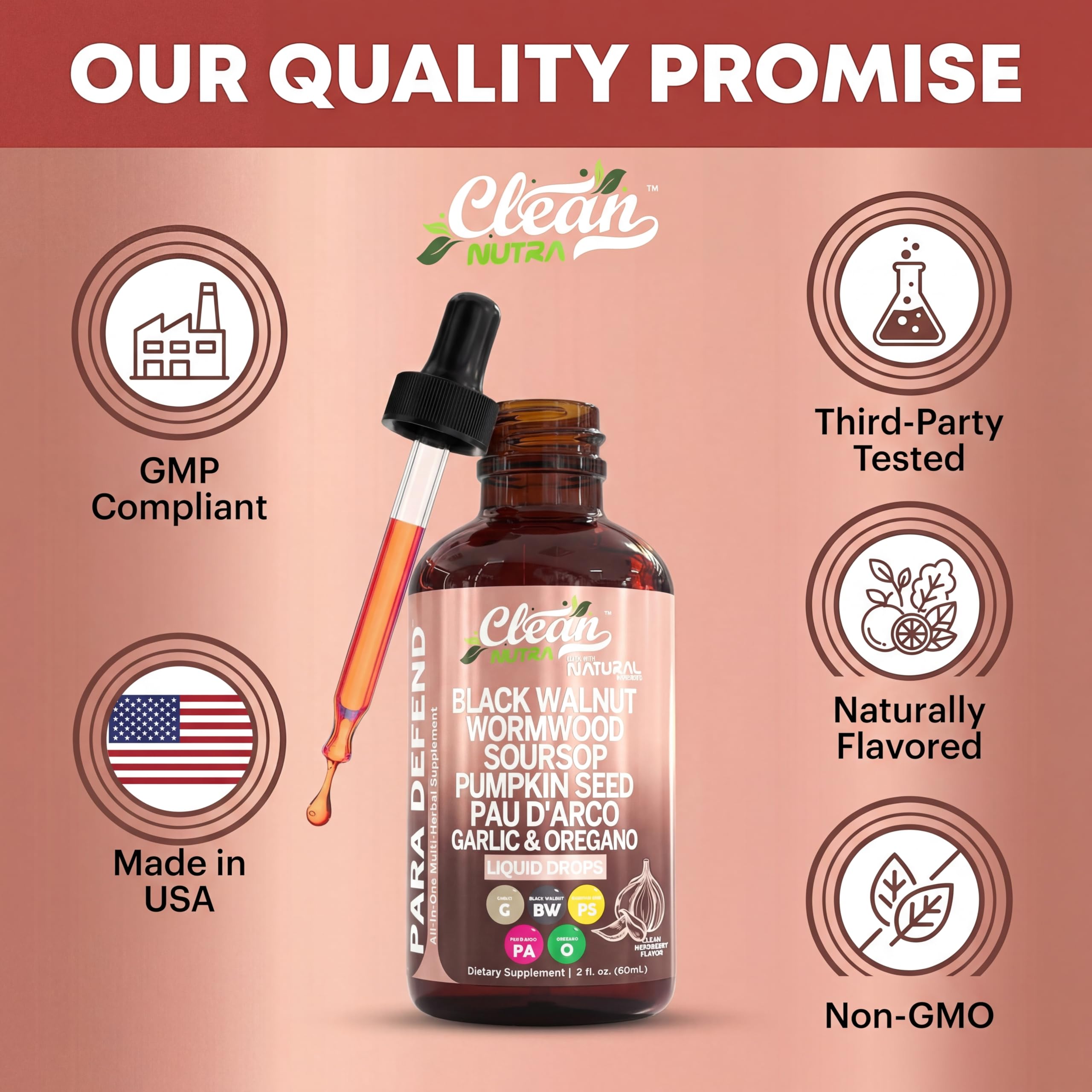 para Defend Wormwood Black Walnut Cleanse for Humans Drops Liquid Soursop Garlic Pumpkin Seed PAU D'Arco Oil of Oregano Turmeric Berberine Neem Extract Hull Bark Tincture by Clean Nutra
