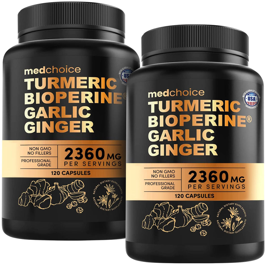 MEDCHOICE 4-in-1 Turmeric Joint Support with Garlic & BioPerine, 120ct | Mobility, Flexibility and Digestive Comfort Support, Turmeric with Garlic and BioPerine, Joint Supplement (Pack of 2)