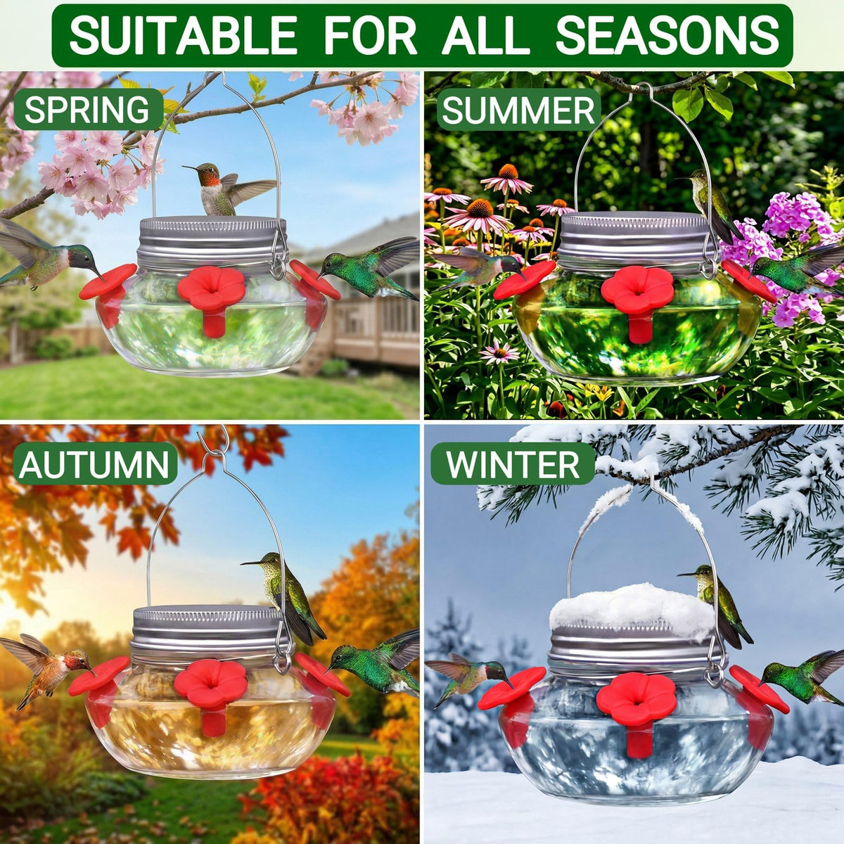 Hummingbird Feeders for Outdoors Hanging, Mason Jar Humming Bird Feeder
