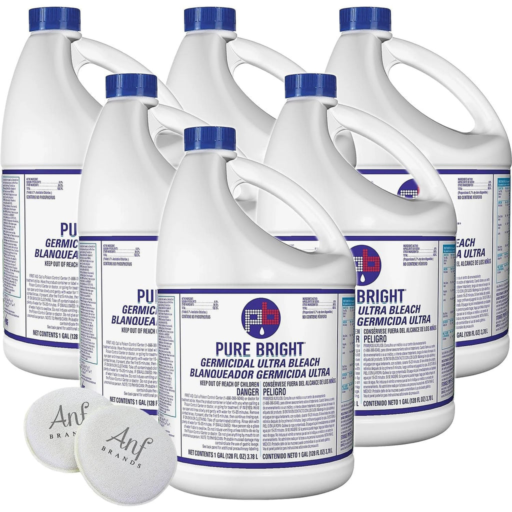 (6 Gallons) - Liquid Chlorine Bleach, for Laundry, Household and Commercial Cleaning, 1 Gallon Jugs