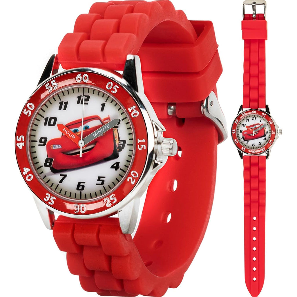 Buy now Disney Pixar Cars Kids' Time-Teaching Watch – Lightning McQueen Design with Red Silicone Strap, Easy-to-Read Dial, and Adjustable Fit for Wrists 5.5" to 8" Default at indiglob india