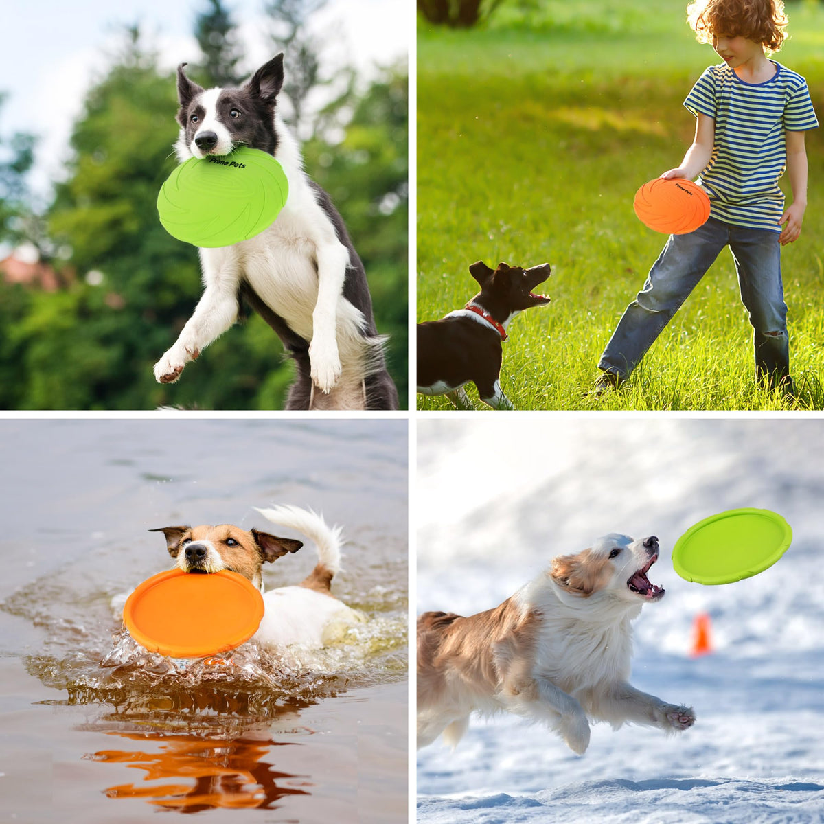 PrimePets Dog Flying Disc, 2 Pack, 7 Inch, Durable Dog Toys, Natural Rubber Floating Flying Saucer for Water Pool Beach, Orange and Green