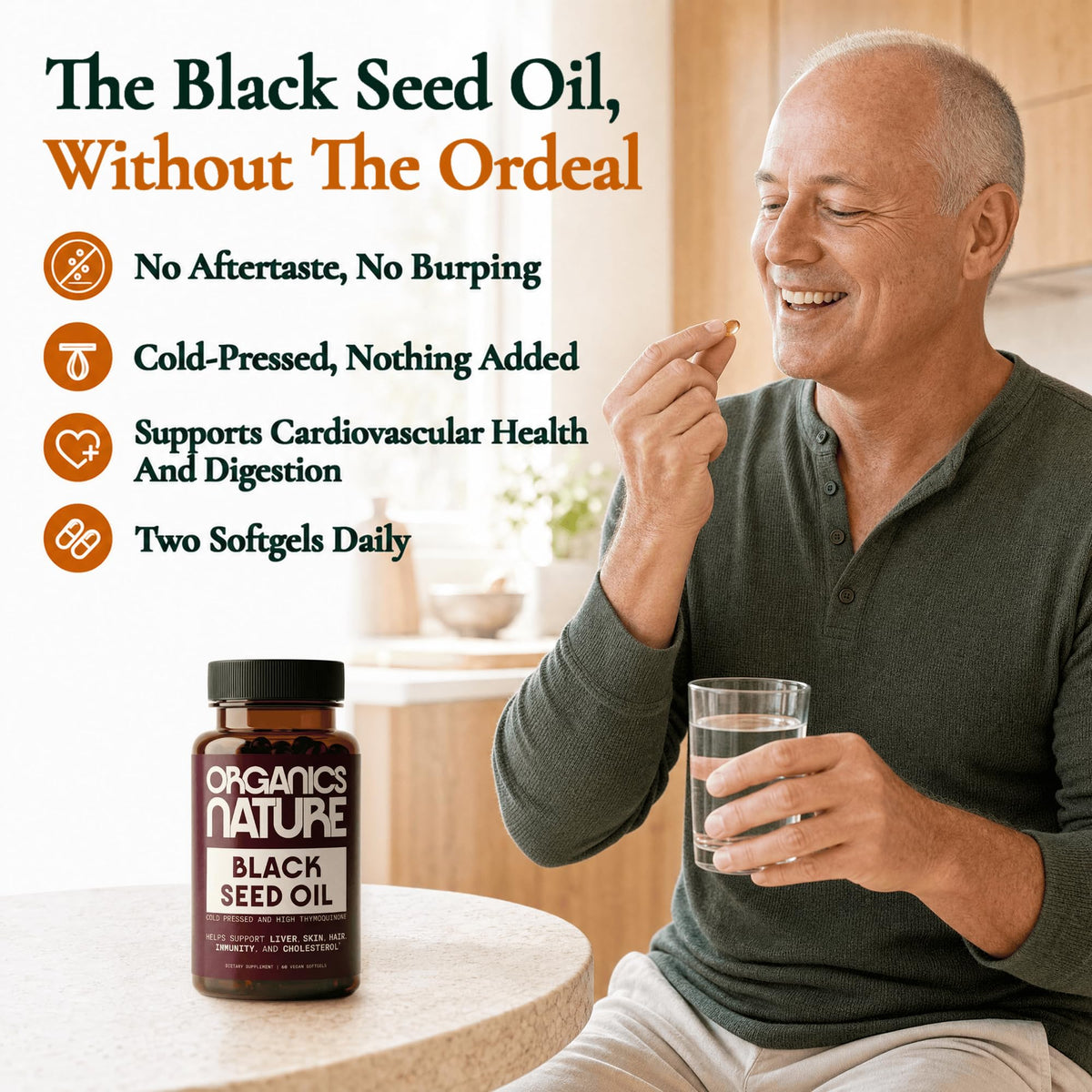 ORGANICS NATURE Black Seed Oil 1000mg, Cold Pressed, Vegan, 60 Softgels