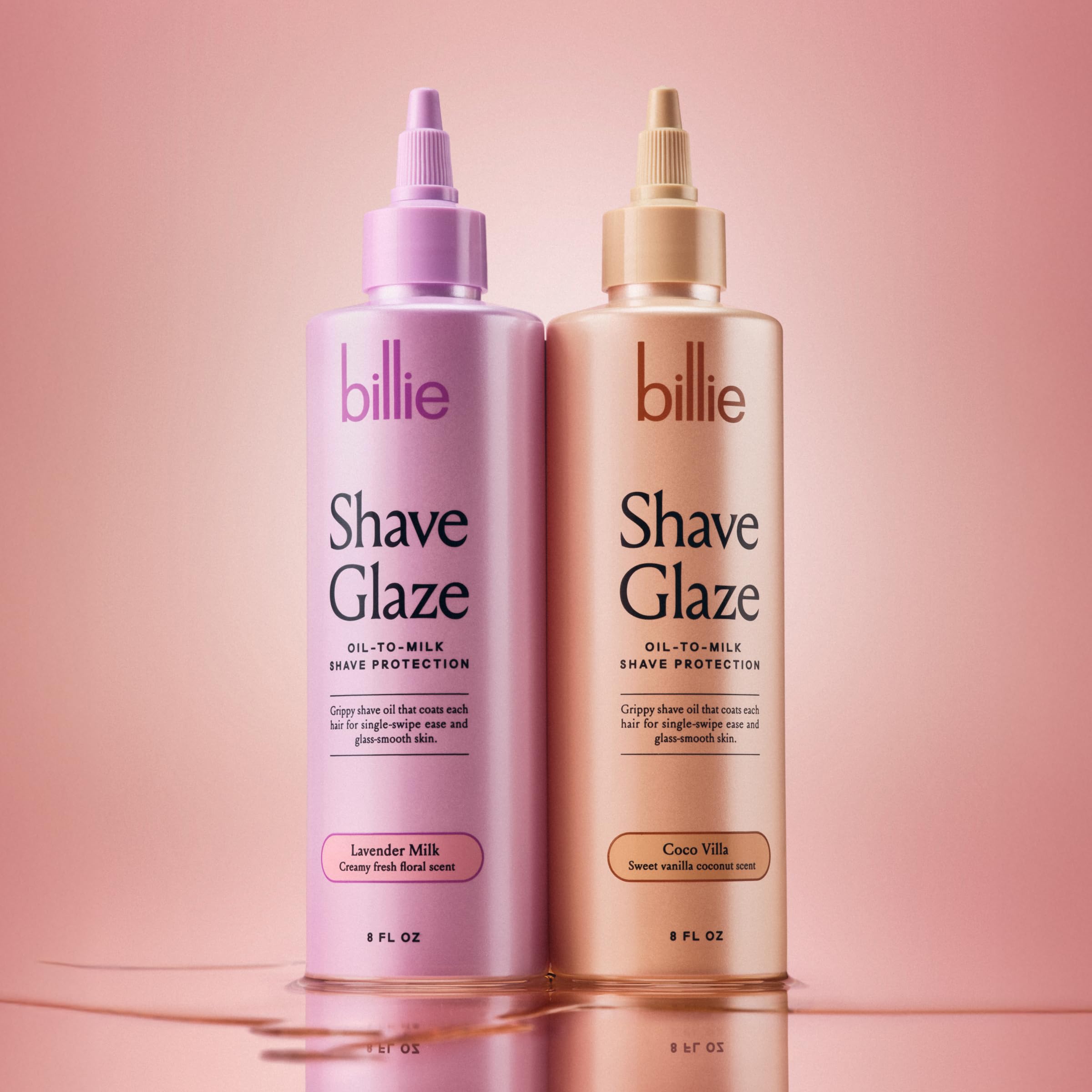 Billie Shave Glaze Shave Oil, Coco Villa, 8 oz | Grippy oil-to-milk formula, Mess-free drizzle application, Prevents shaving irritation and bumps, Sweet vanilla coconut scent