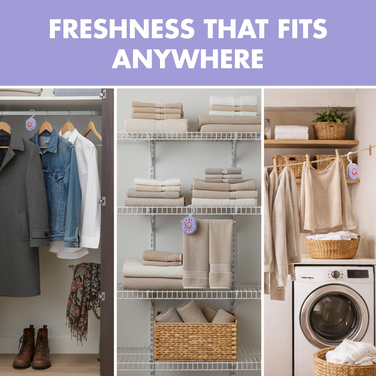 Arm & Hammer OdorBusterz ClosetMATE™, Lavender, 4 Count – Hanging Odor Absorber with Baking Soda, 360° Rotating Hook for Closets, Lockers & Storage Areas