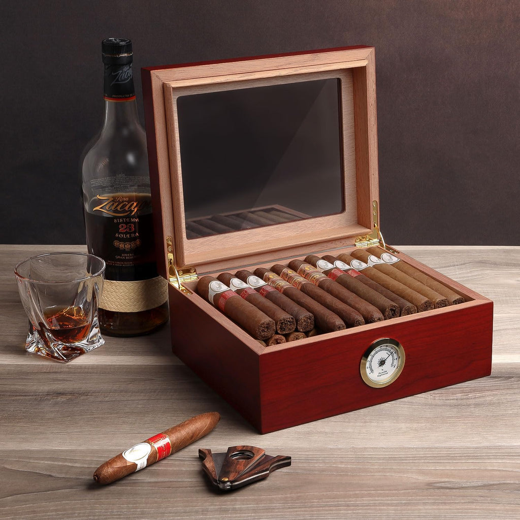 Buy now Premium Cigar Humidor for 25-50 Cigars - Elegant Humidor humidor with Hygrometer and Humidifier - Cedar Lined Cigar Box for Optimal Humidity Control (Analog) at indiglob india