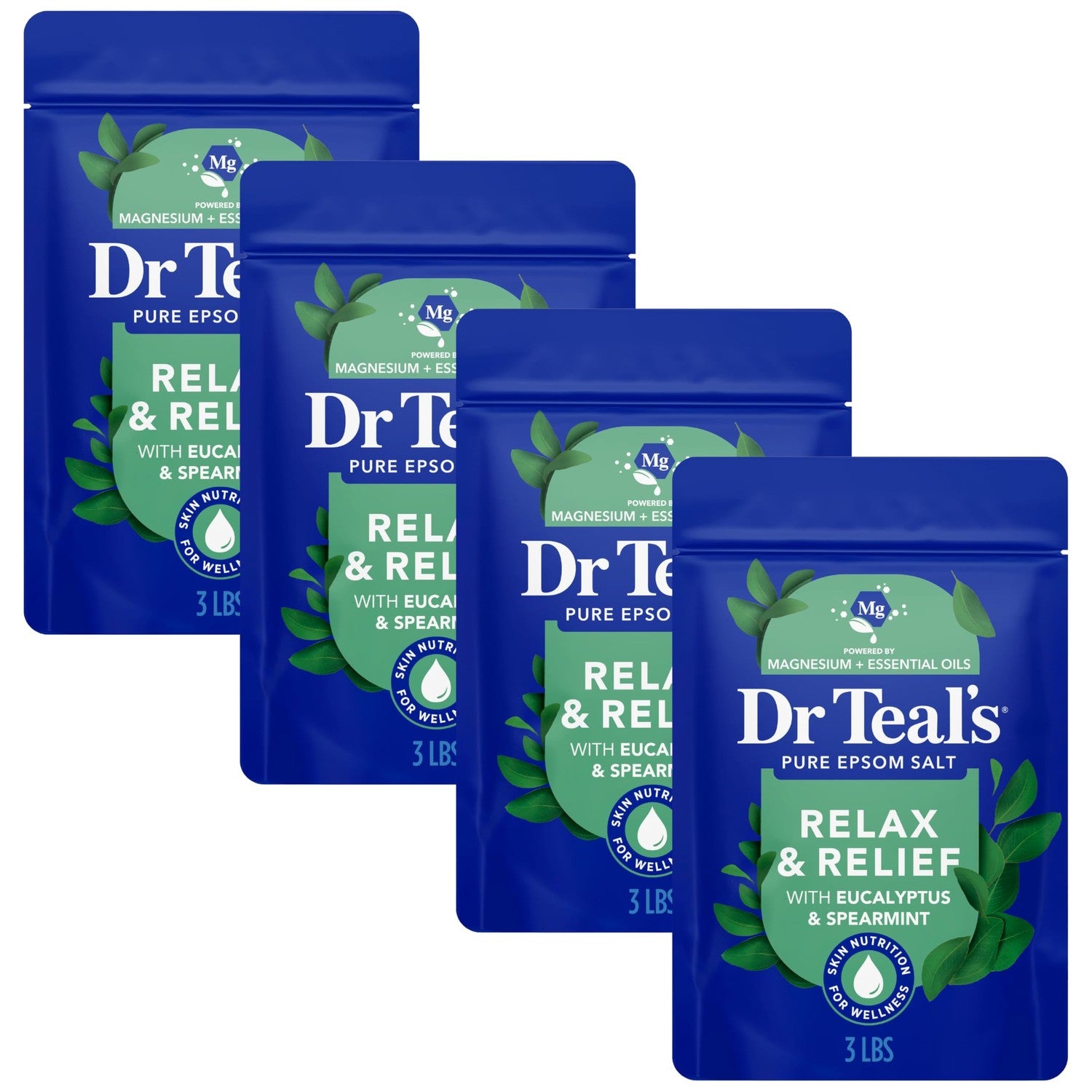 Dr Teal's Epsom Salt Magnesium Soak, Relax & Relief with Eucalyptus & Spearmint Essential Oils, 3 lbs
