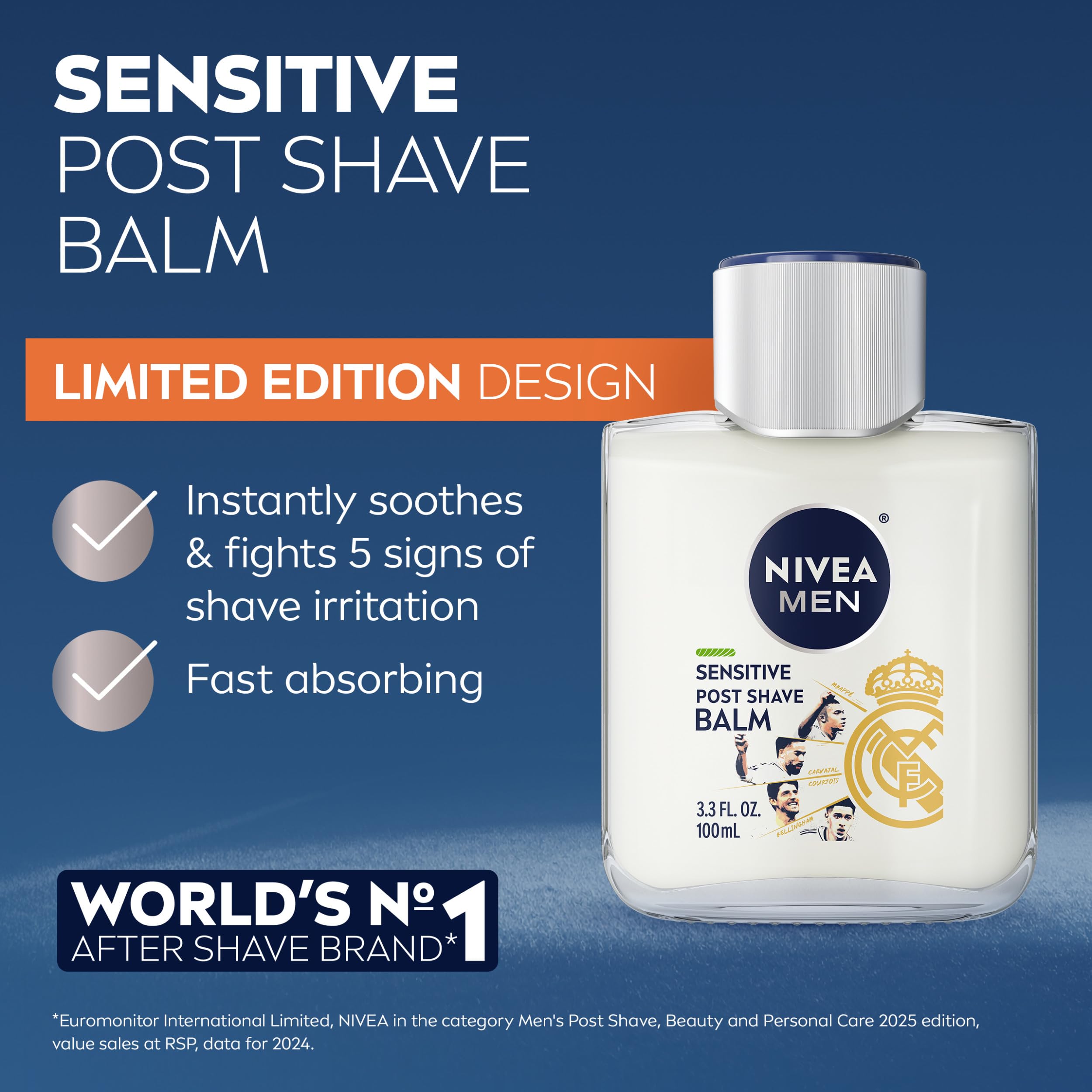 NIVEA MEN Sensitive Post Shave Balm, Alcohol Free, Multipack, 3 x 3.3 FL OZ | Alcohol Free After Shave Balm for Men with Sensitive Skin, VitaminPro Complex, Soothes Shave Irritation, Fast Absorbing
