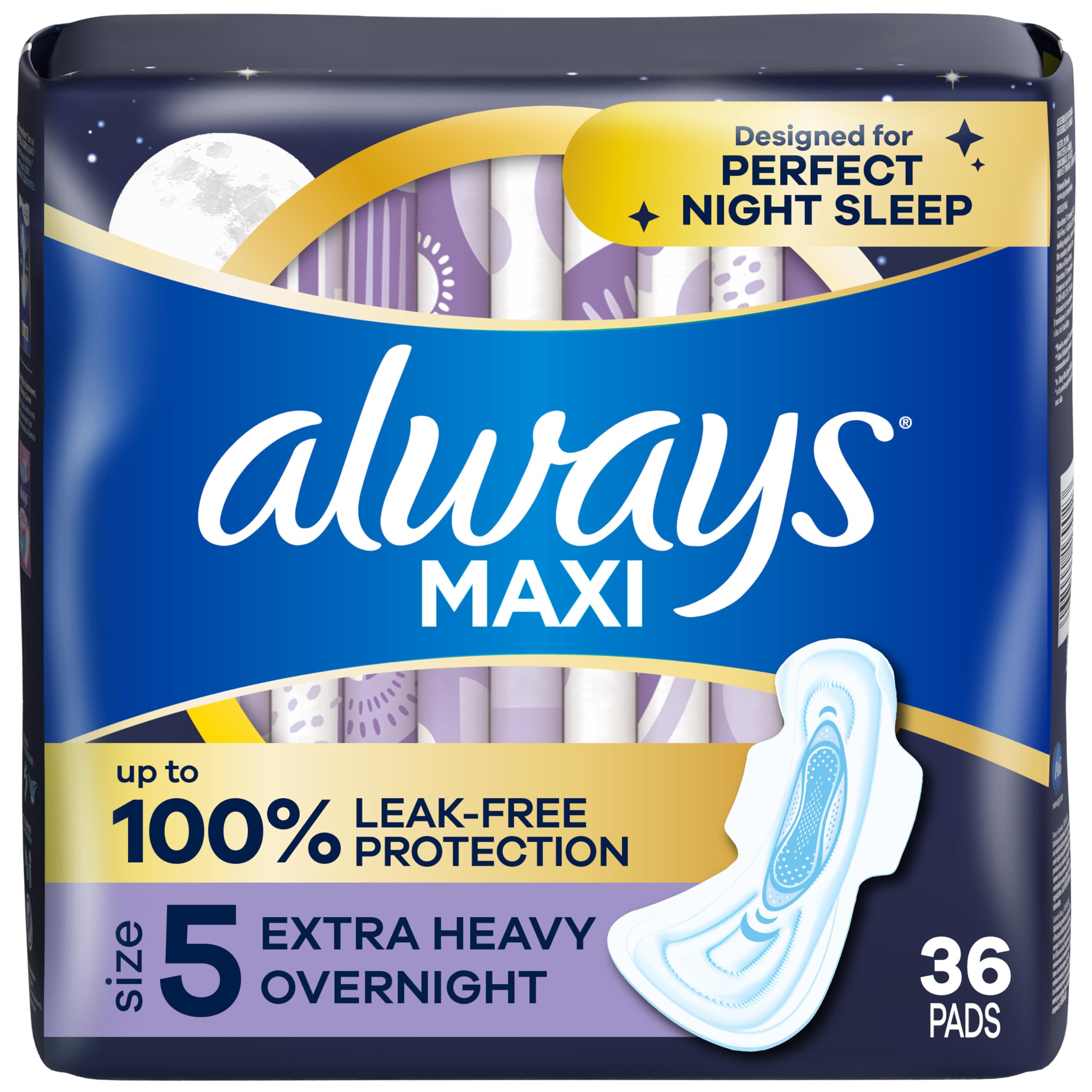 Buy now Always Maxi Feminine Pads For Women, Size 5 Extra Heavy Overnight Absorbency, With Wings, Unscented, Pack Of 20 Size 5 36 at indiglob india