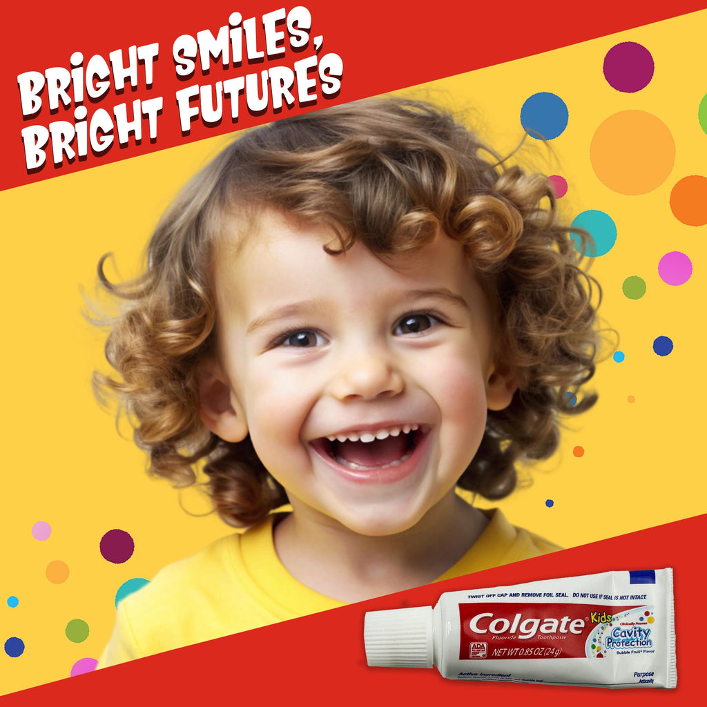 Colgate Kids Cavity Protection Fluoride Toothpaste, 6 Pack, Bubble Fruit Flavor, Children's Toothpaste, for Ages 2+, Sugar Free, No Artificial Preservatives, Travel Size 0.85 oz Each