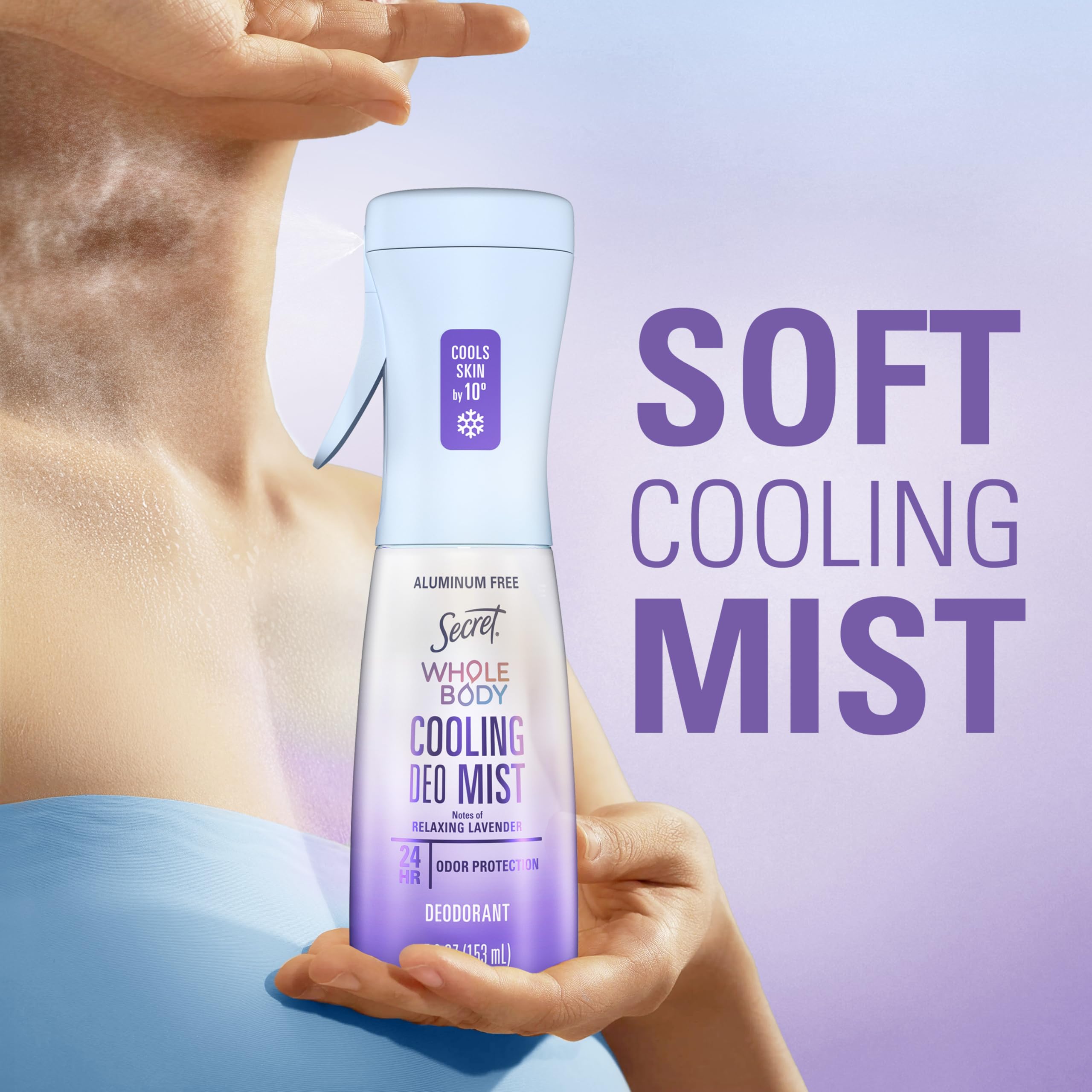 Secret Cooling Aluminum Free Whole Body Deodorant Mist for Women, 24hr Odor Protection, Instant Cooling Relief, Soothes & Revitalizes Skin, PH Balanced Formula, Relaxing Lavender Scent, 5.2 fl oz