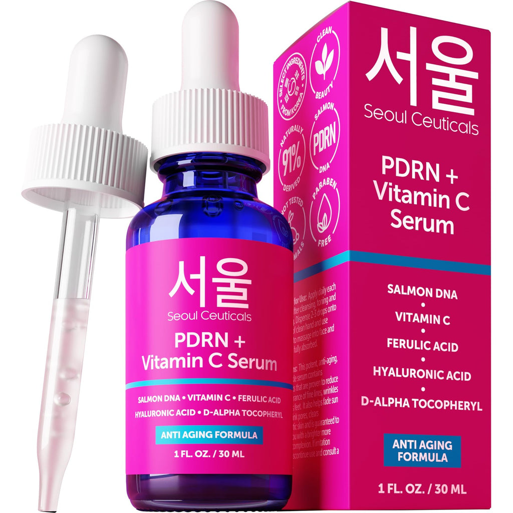 SeoulCeuticals Korean Skin Care 20% Vitamin C Serum for Face + CE Ferulic | 1oz C E Ferulic Vit C Facial Oil with Hyaluronic Acid, Vitamina E, Vegan, Cruelty Free, Anti Aging K Beauty Glow C+E Skincare