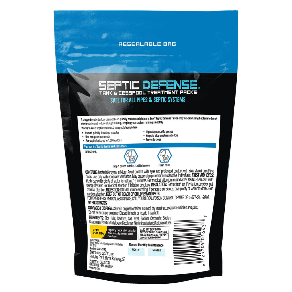Zep Septic Defense System Treatment Dissolvable Packs - 6 Month Supply - ZSTP6 - Safe for Pipes and All Septic Tanks , Brown