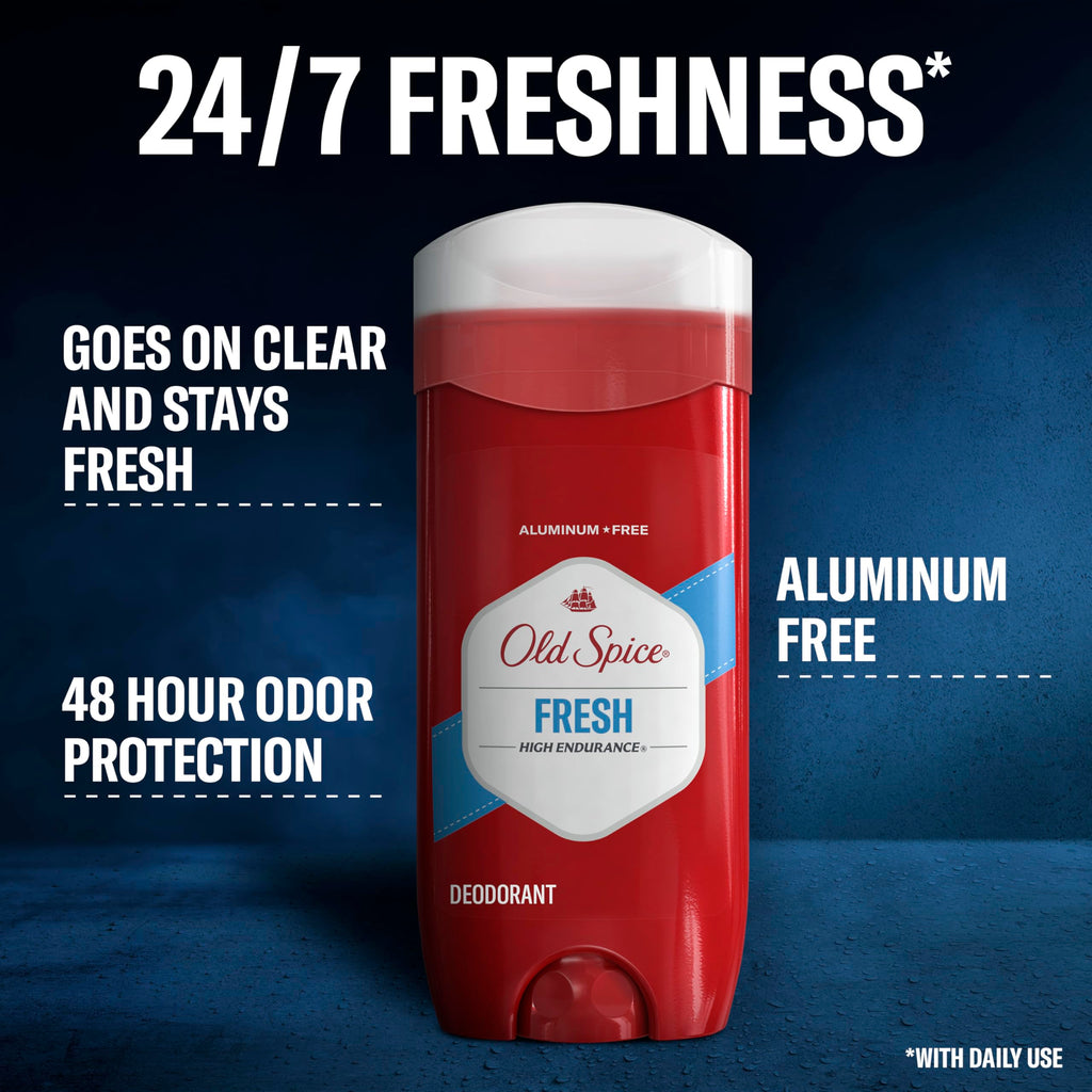Old Spice Aluminum Free Deodorant For Men, High Endurance, 24/7 Sweat Defense & Odor Protection, 24/7 Freshness & Lasting Scent, Fresh Scent, 3.4 oz (Pack of 3)