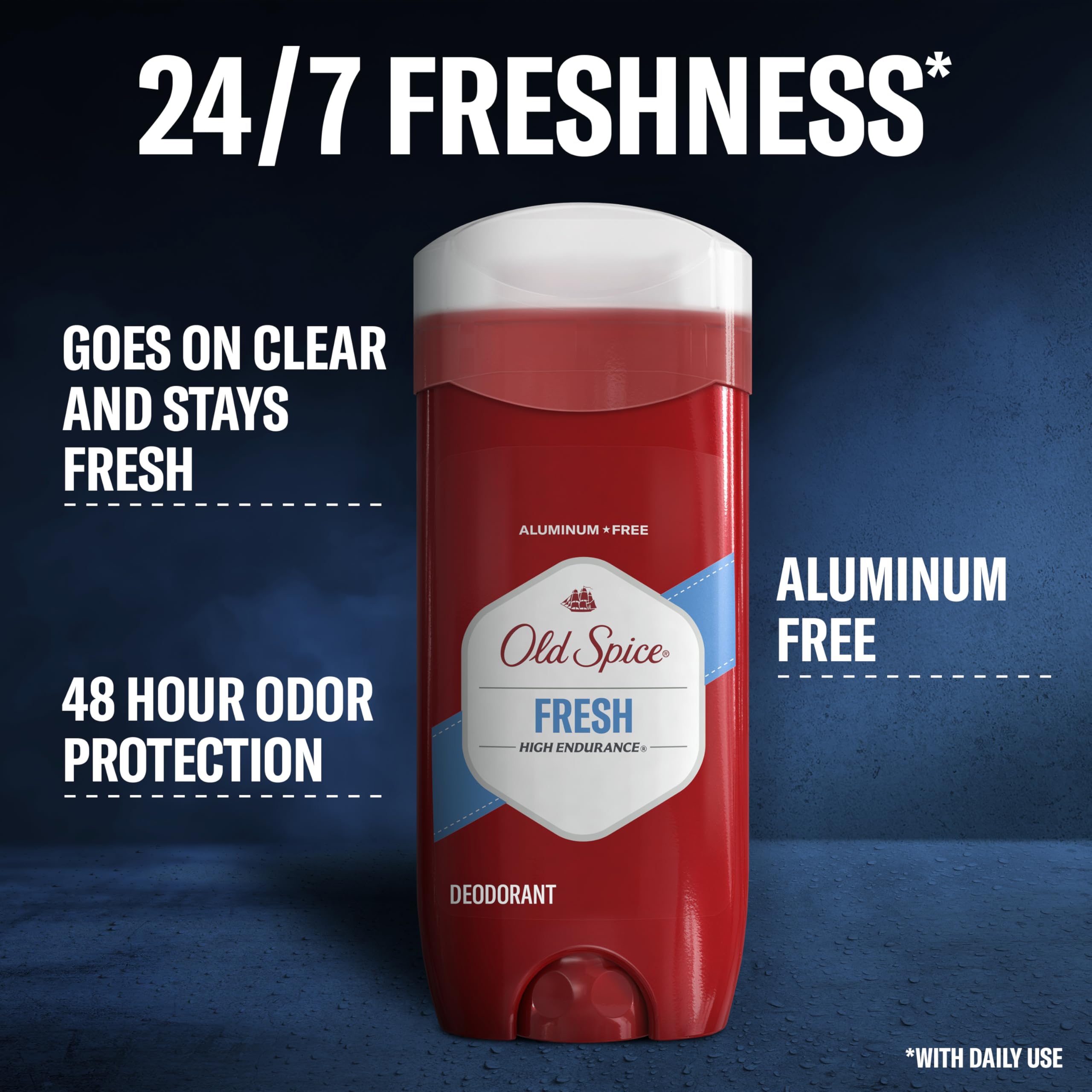 Old Spice Aluminum Free Deodorant For Men, High Endurance, 24/7 Sweat Defense & Odor Protection, 24/7 Freshness & Lasting Scent, Fresh Scent, 3.4 oz (Pack of 3)