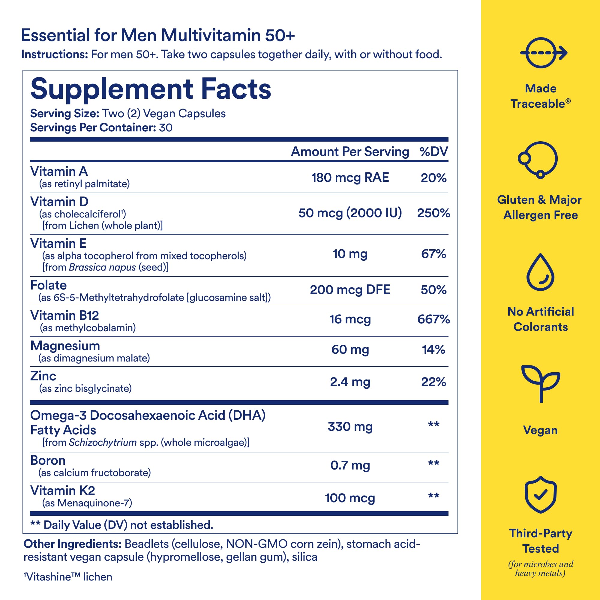 Ritual Men's 50+ Multivitamin - 60 Capsules - 30 Servings | Key Essential Vitamins and Minerals To Support Heart, Energy, Brain, Muscle, Bone Health* - Zinc, D3, B12, A - Vegan - Mint