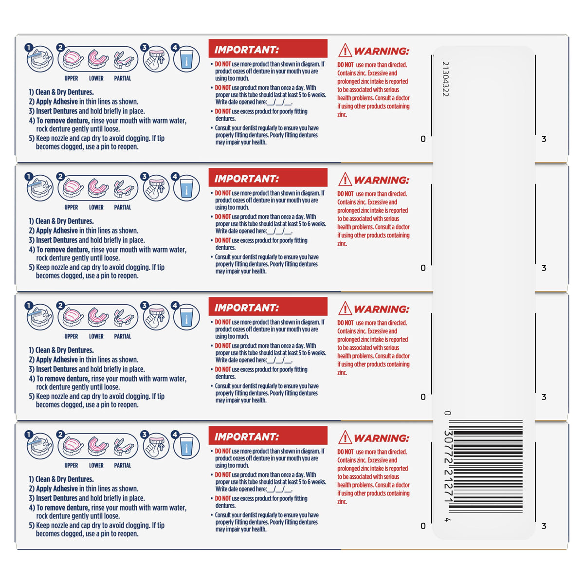 Ultra Max Hold Plus Scope Secure Denture Adhesive for Full and Partial Denture Wearers, Blue, 1.8oz 4 Pack